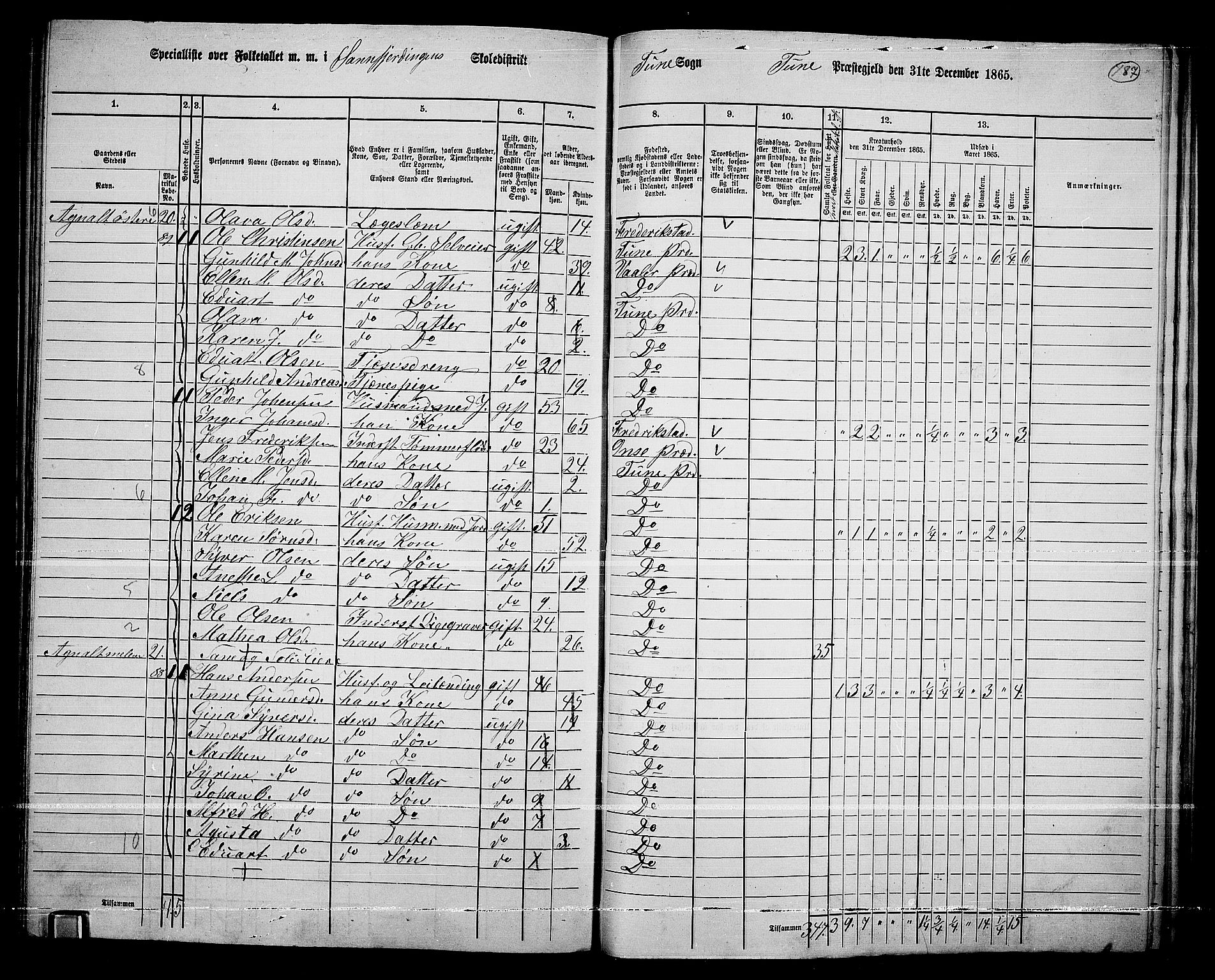 RA, 1865 census for Tune, 1865, p. 261