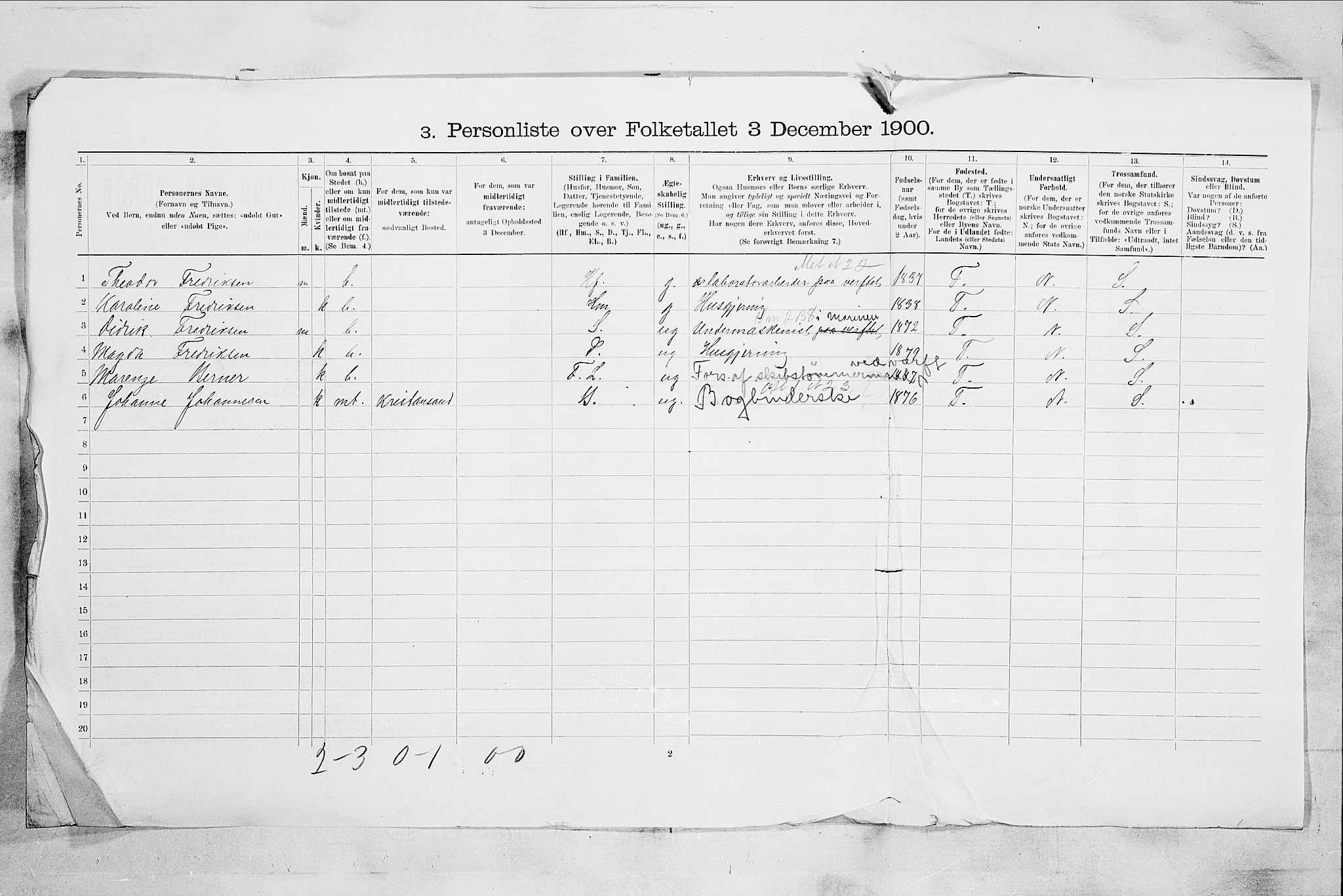 RA, 1900 census for Horten, 1900, p. 3738