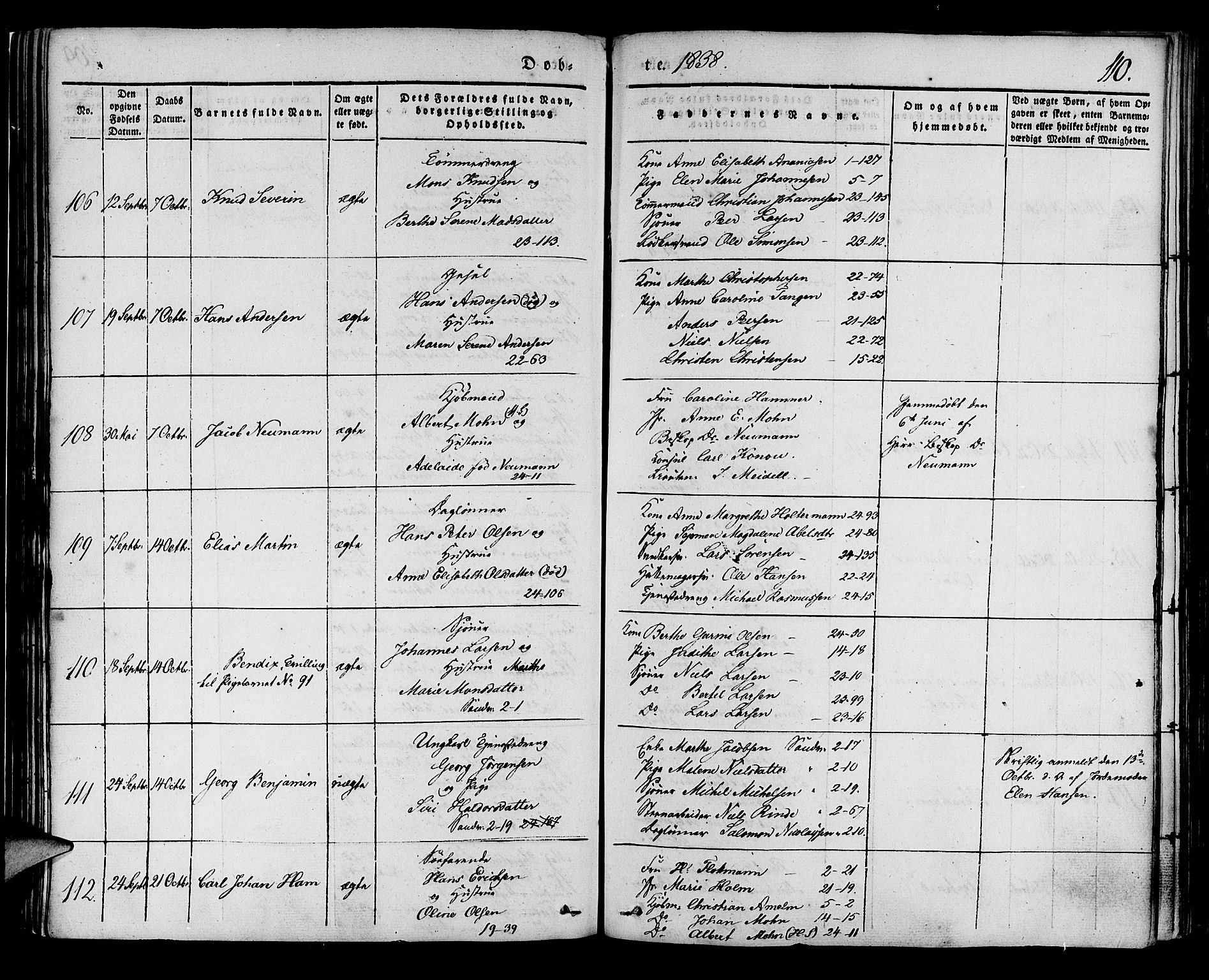 Korskirken sokneprestembete, AV/SAB-A-76101/H/Haa/L0015: Parish register (official) no. B 1, 1833-1841, p. 110