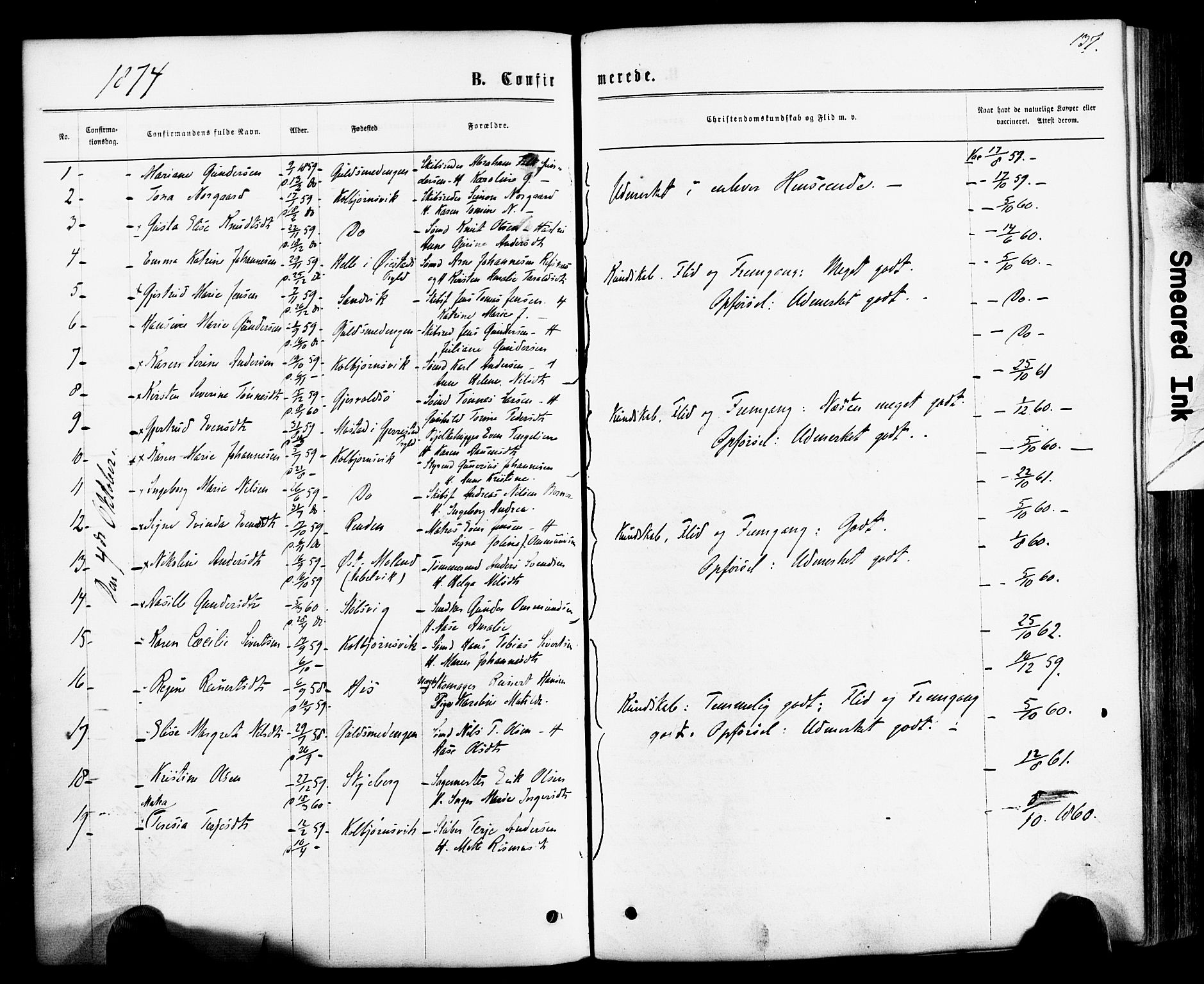 Hisøy sokneprestkontor, SAK/1111-0020/F/Fa/L0002: Parish register (official) no. A 2, 1872-1880, p. 137