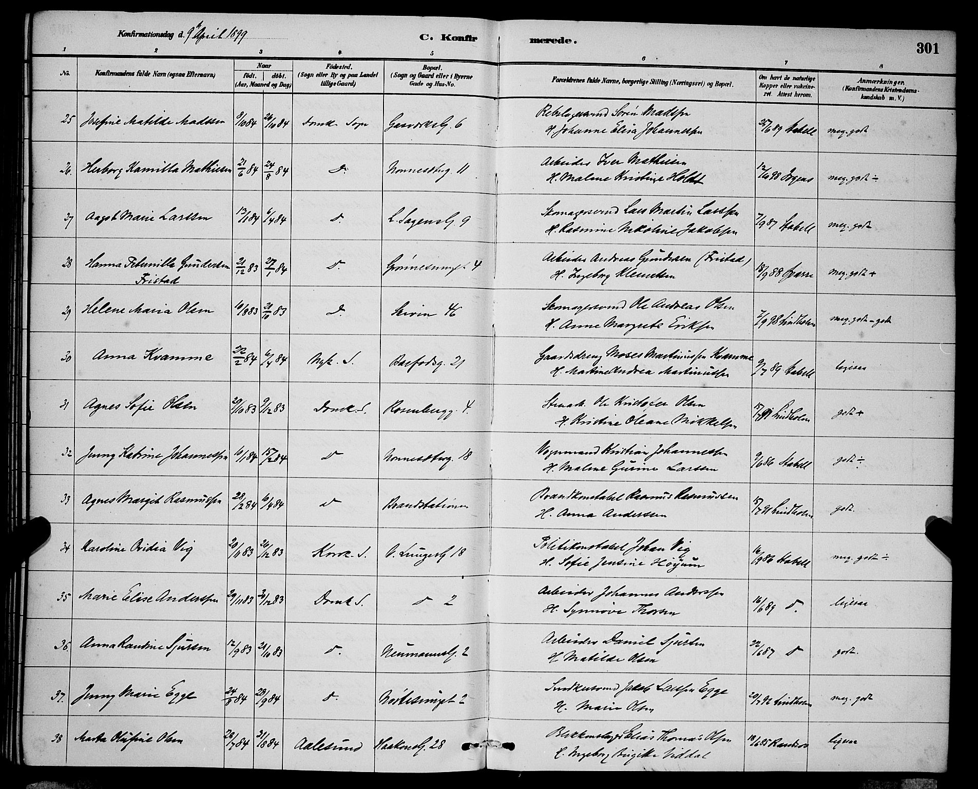 Domkirken sokneprestembete, SAB/A-74801/H/Hab/L0024: Parish register (copy) no. C 4, 1880-1899, p. 301