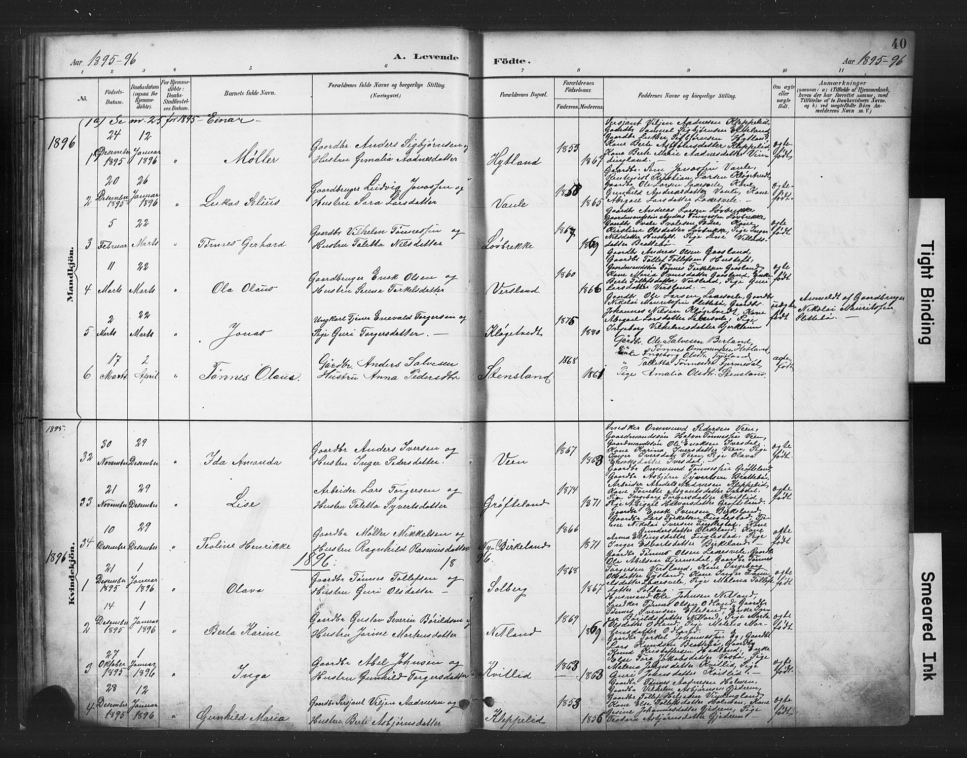 Helleland sokneprestkontor, SAST/A-101810: Parish register (copy) no. B 5, 1887-1908, p. 40