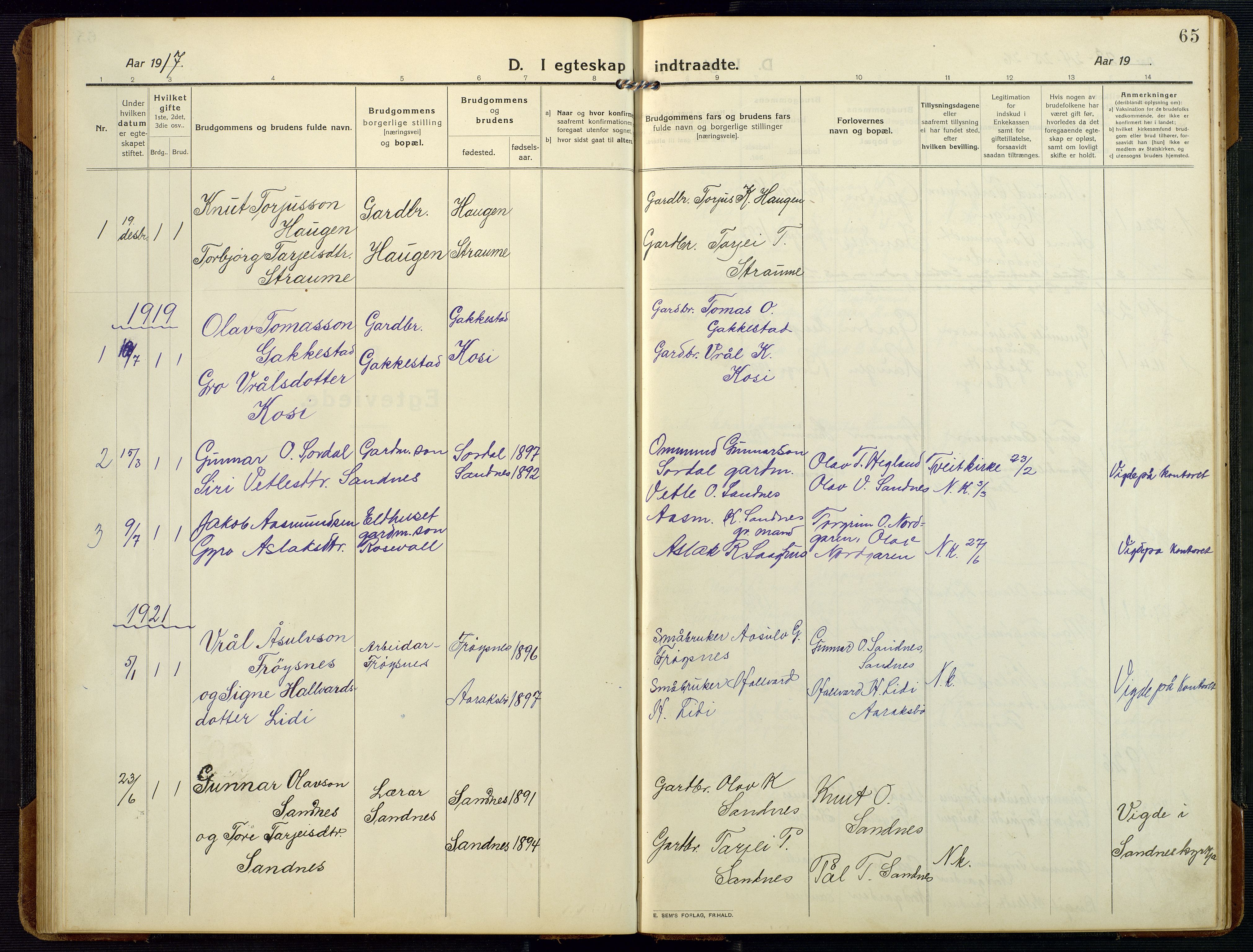 Bygland sokneprestkontor, SAK/1111-0006/F/Fb/Fbc/L0003: Parish register (copy) no. B 3, 1916-1975, p. 65