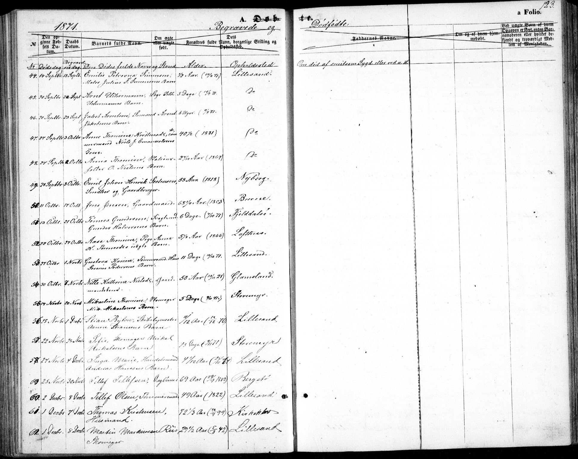 Vestre Moland sokneprestkontor, AV/SAK-1111-0046/F/Fb/Fbb/L0004: Parish register (copy) no. B 4, 1861-1872, p. 123