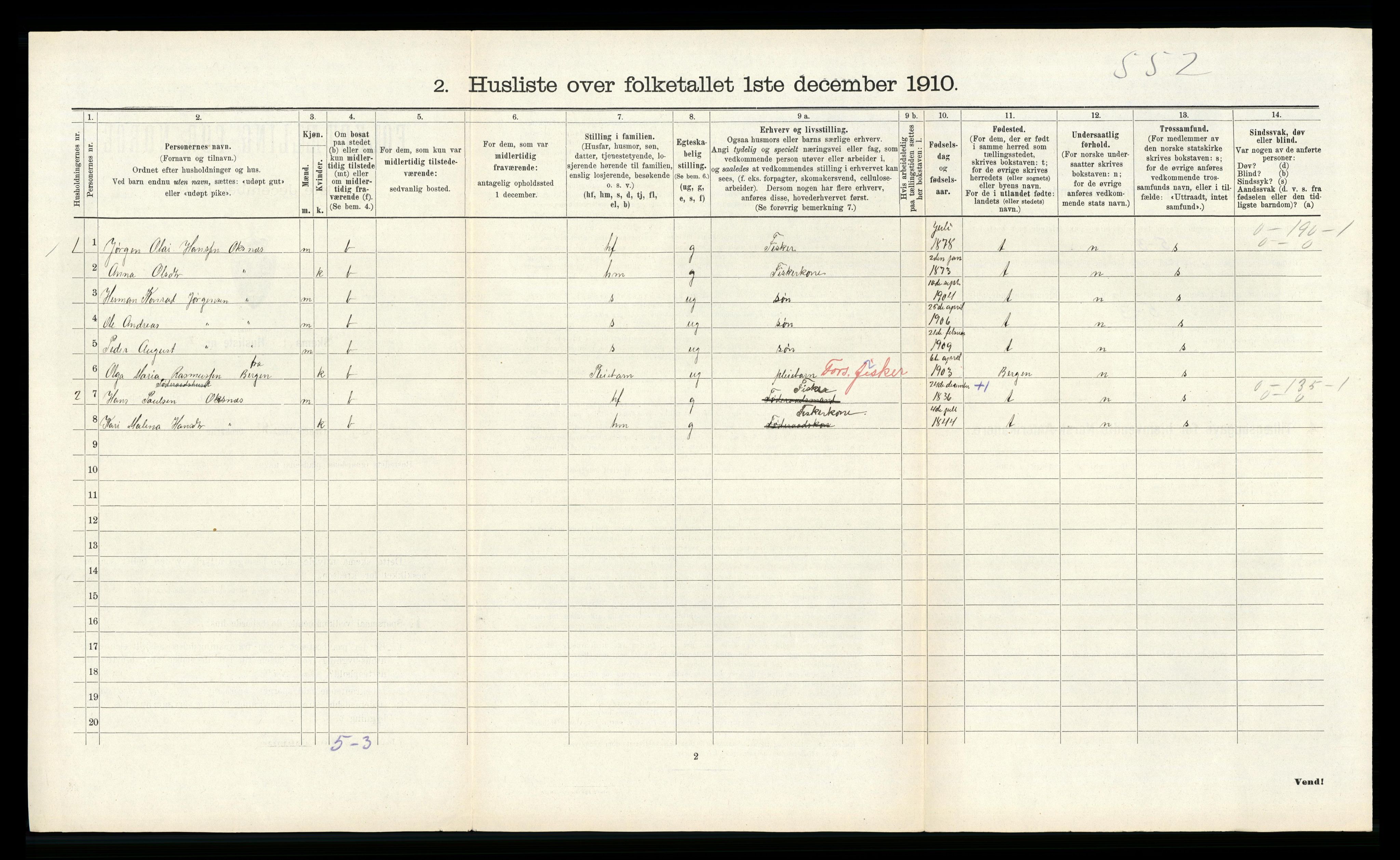 RA, 1910 census for Herdla, 1910, p. 411