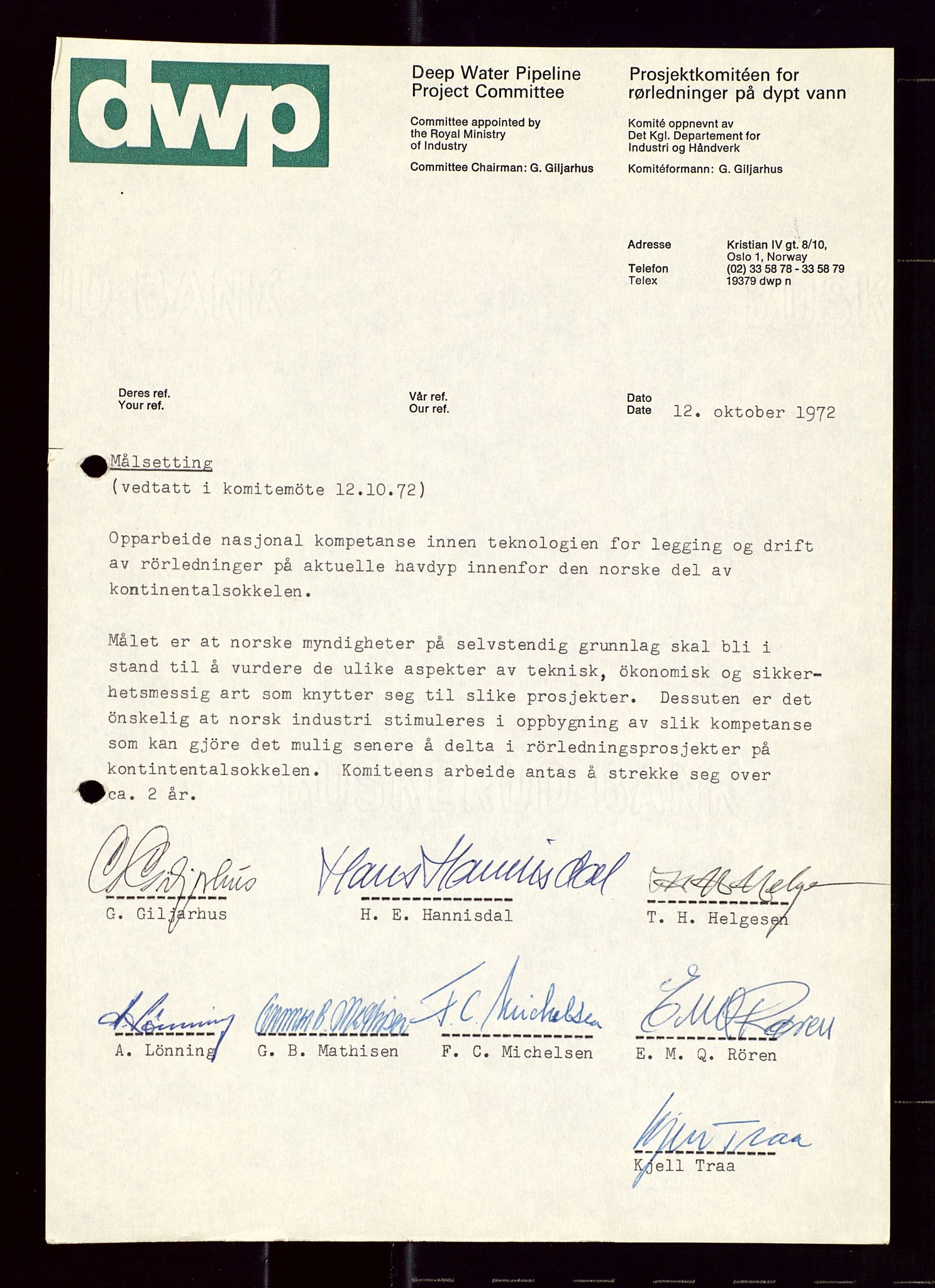 Industridepartementet, Oljekontoret, AV/SAST-A-101348/Di/L0002: DWP, måneds- kvartals- halvårs- og årsrapporter, økonomi, personell, div., 1972-1974, p. 10