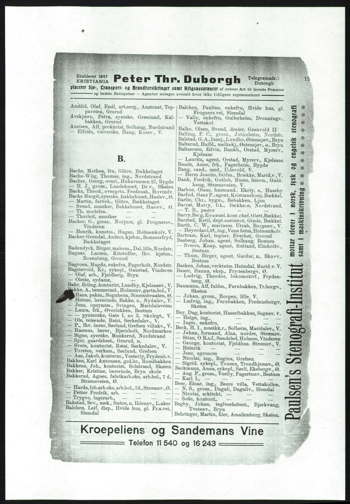 Aker adressebok/adressekalender, PUBL/001/A/001: Akers adressebok, 1916-1917, p. 19