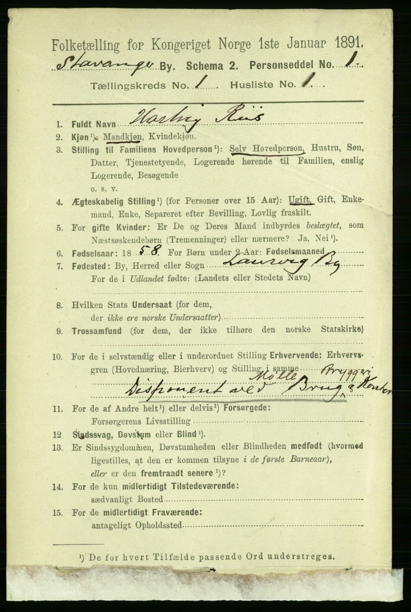 RA, 1891 census for 1103 Stavanger, 1891, p. 5134