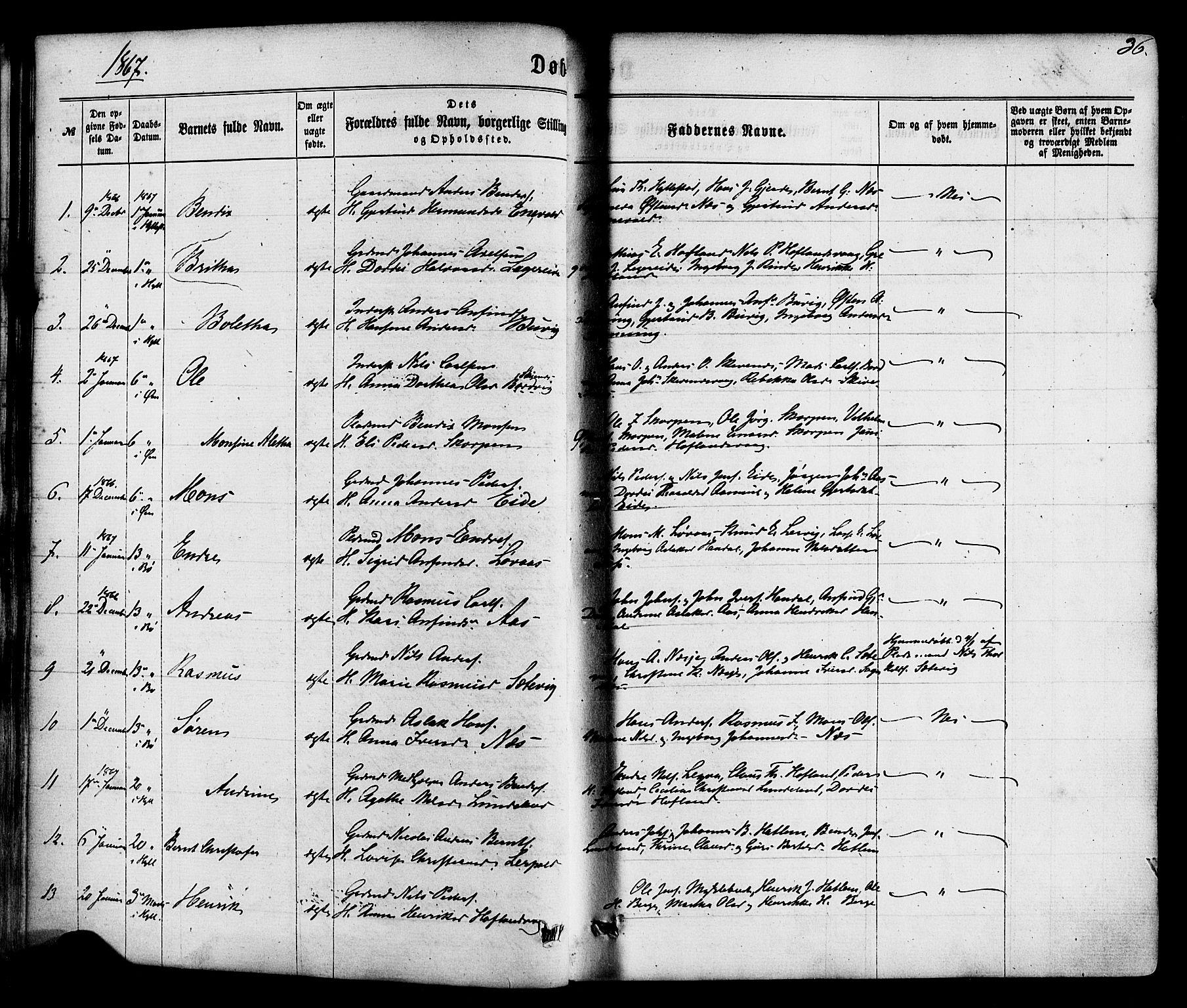 Hyllestad sokneprestembete, SAB/A-80401: Parish register (official) no. A 1, 1861-1886, p. 36