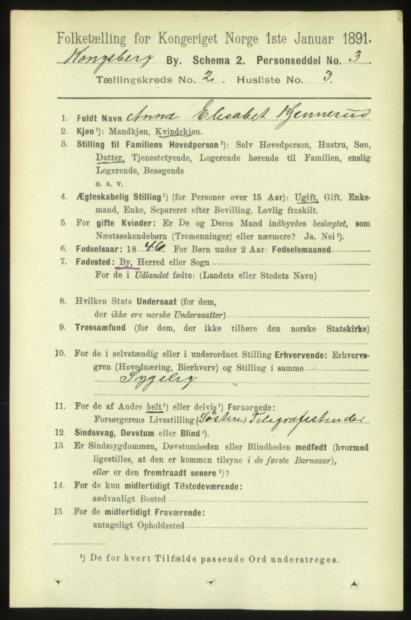RA, 1891 census for 0604 Kongsberg, 1891, p. 2233
