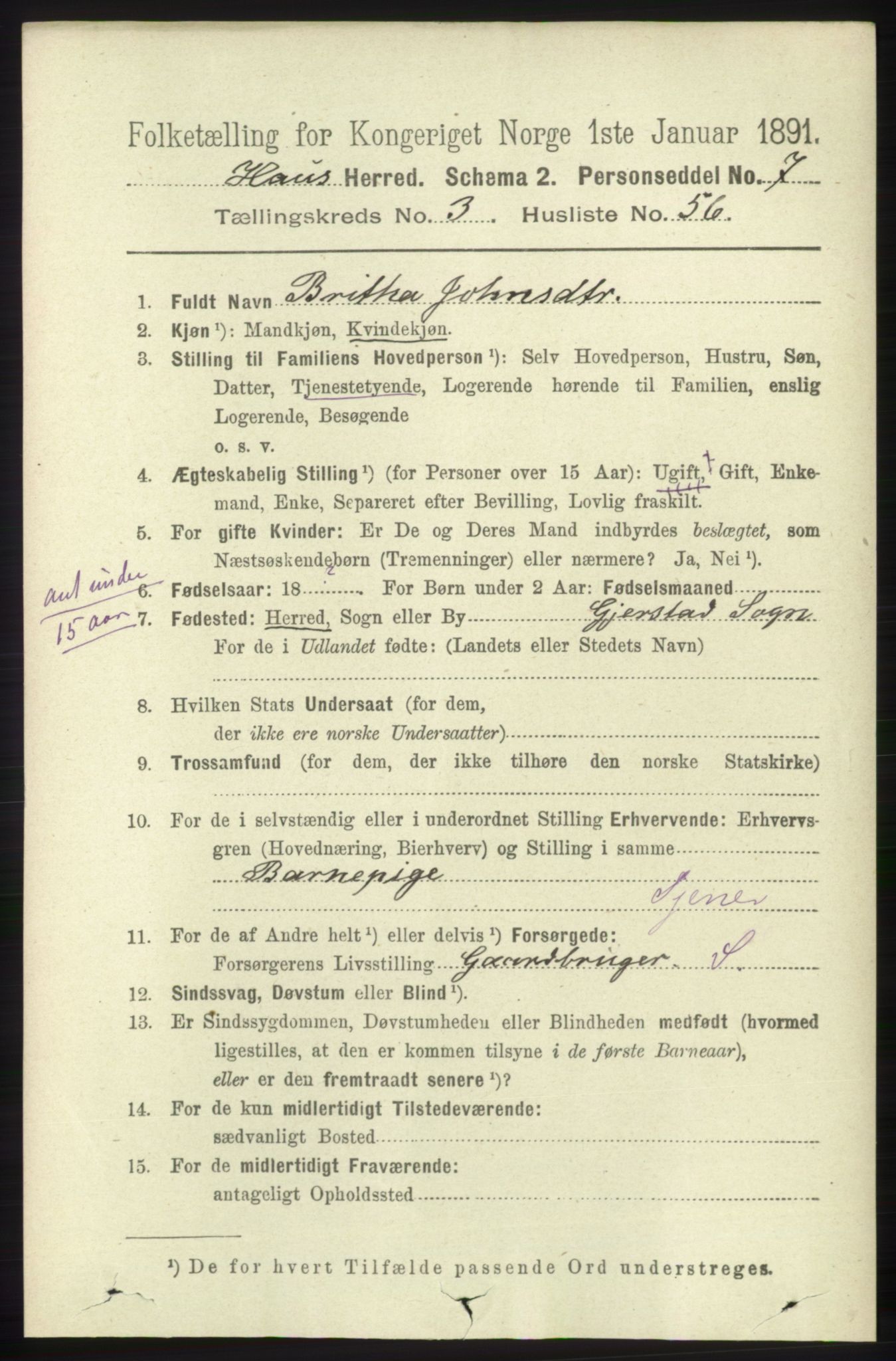 RA, 1891 census for 1250 Haus, 1891, p. 1320