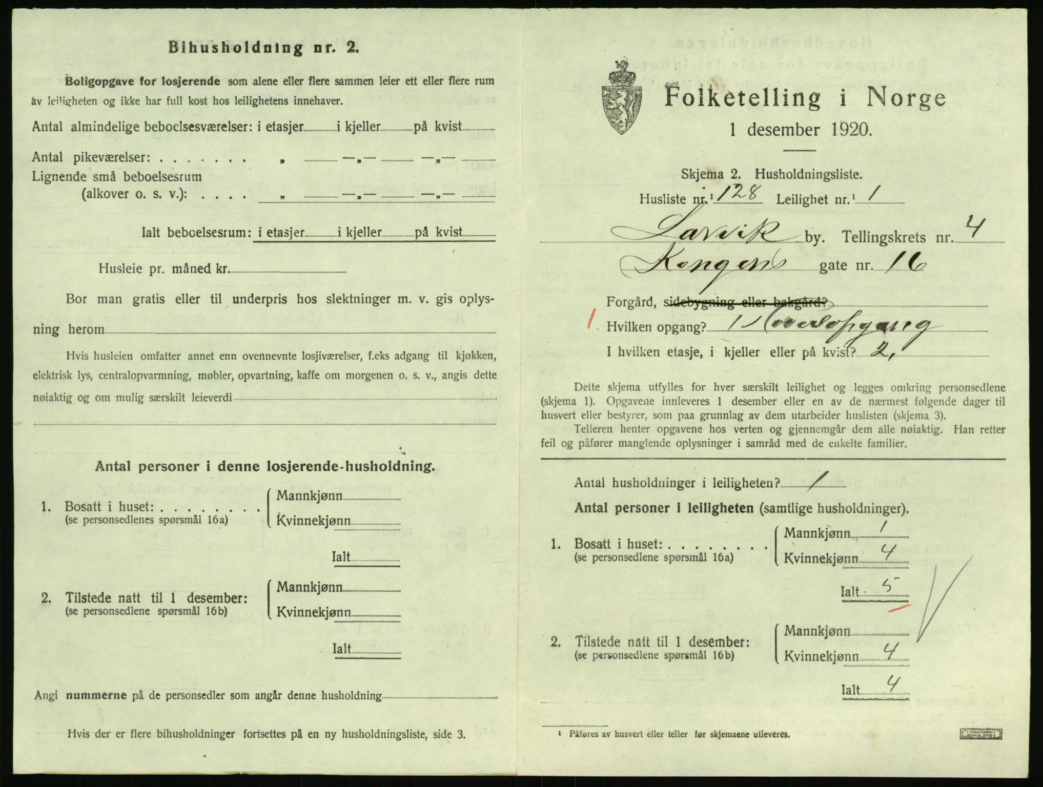 SAKO, 1920 census for Larvik, 1920, p. 4804