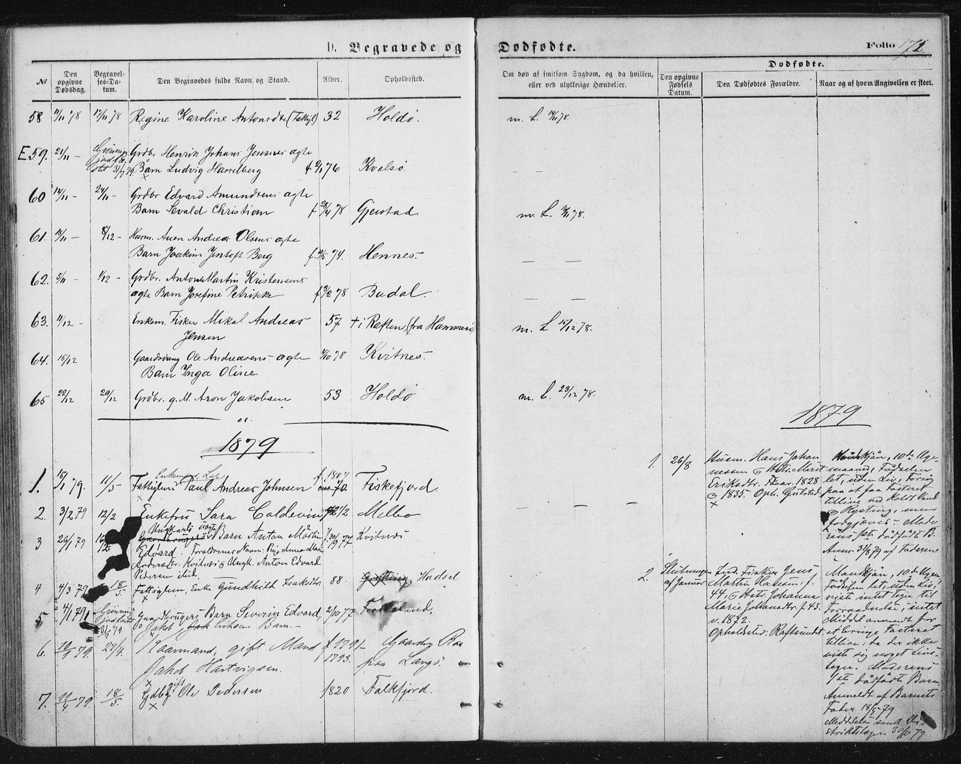 Ministerialprotokoller, klokkerbøker og fødselsregistre - Nordland, SAT/A-1459/888/L1243: Parish register (official) no. 888A09, 1876-1879, p. 171