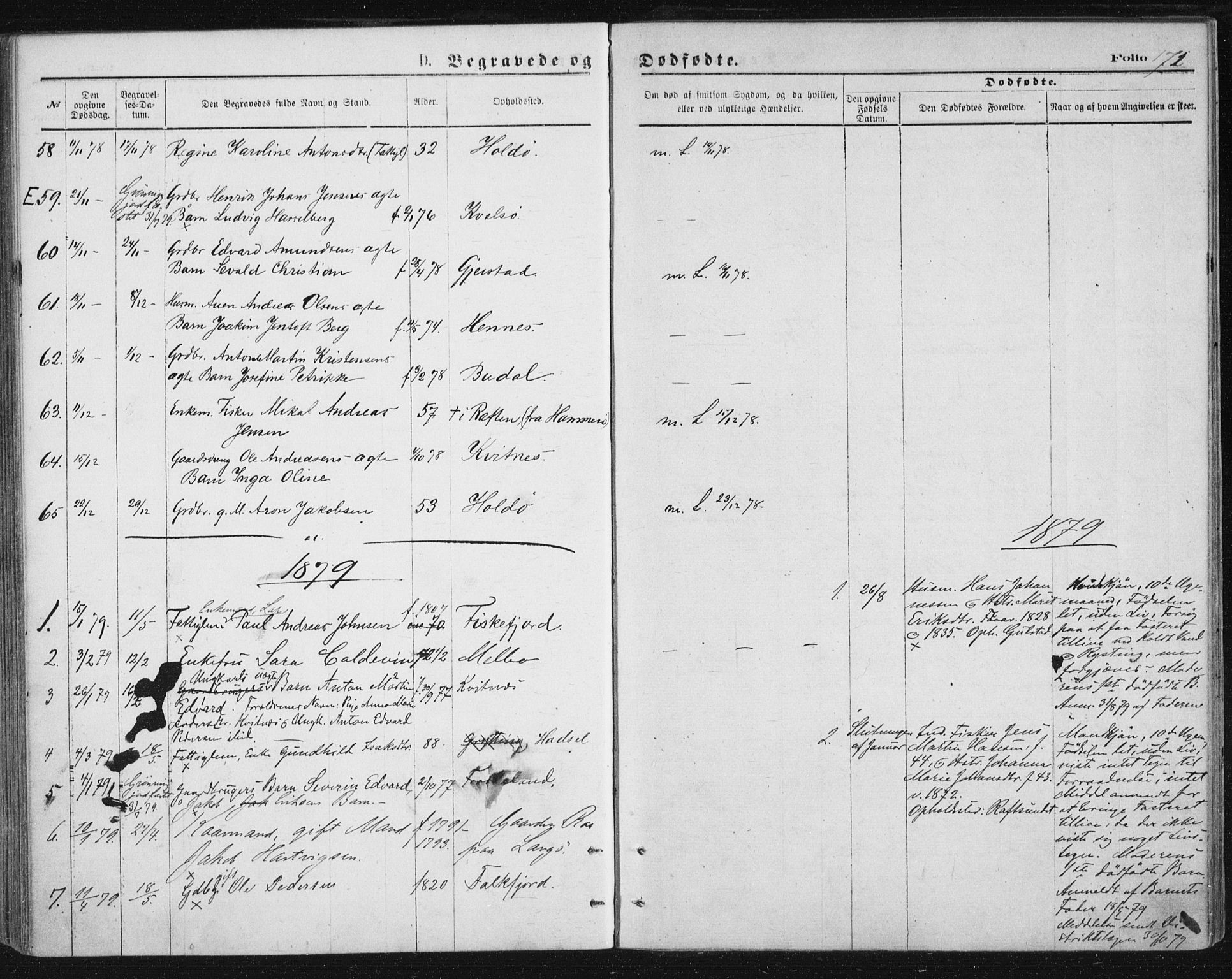 Ministerialprotokoller, klokkerbøker og fødselsregistre - Nordland, AV/SAT-A-1459/888/L1243: Parish register (official) no. 888A09, 1876-1879, p. 171