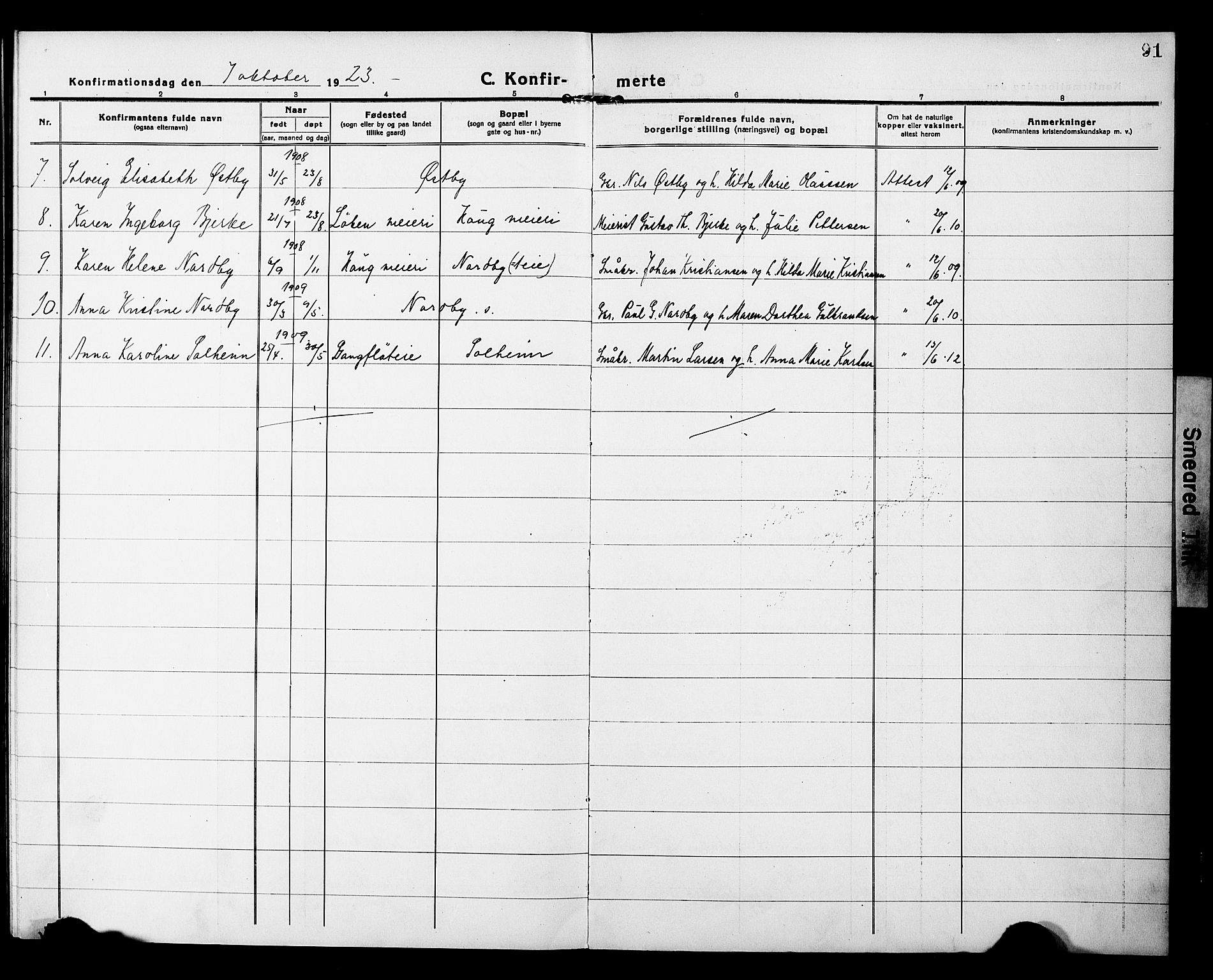 Nannestad prestekontor Kirkebøker, AV/SAO-A-10414a/G/Gb/L0002: Parish register (copy) no. II 2, 1918-1929, p. 91