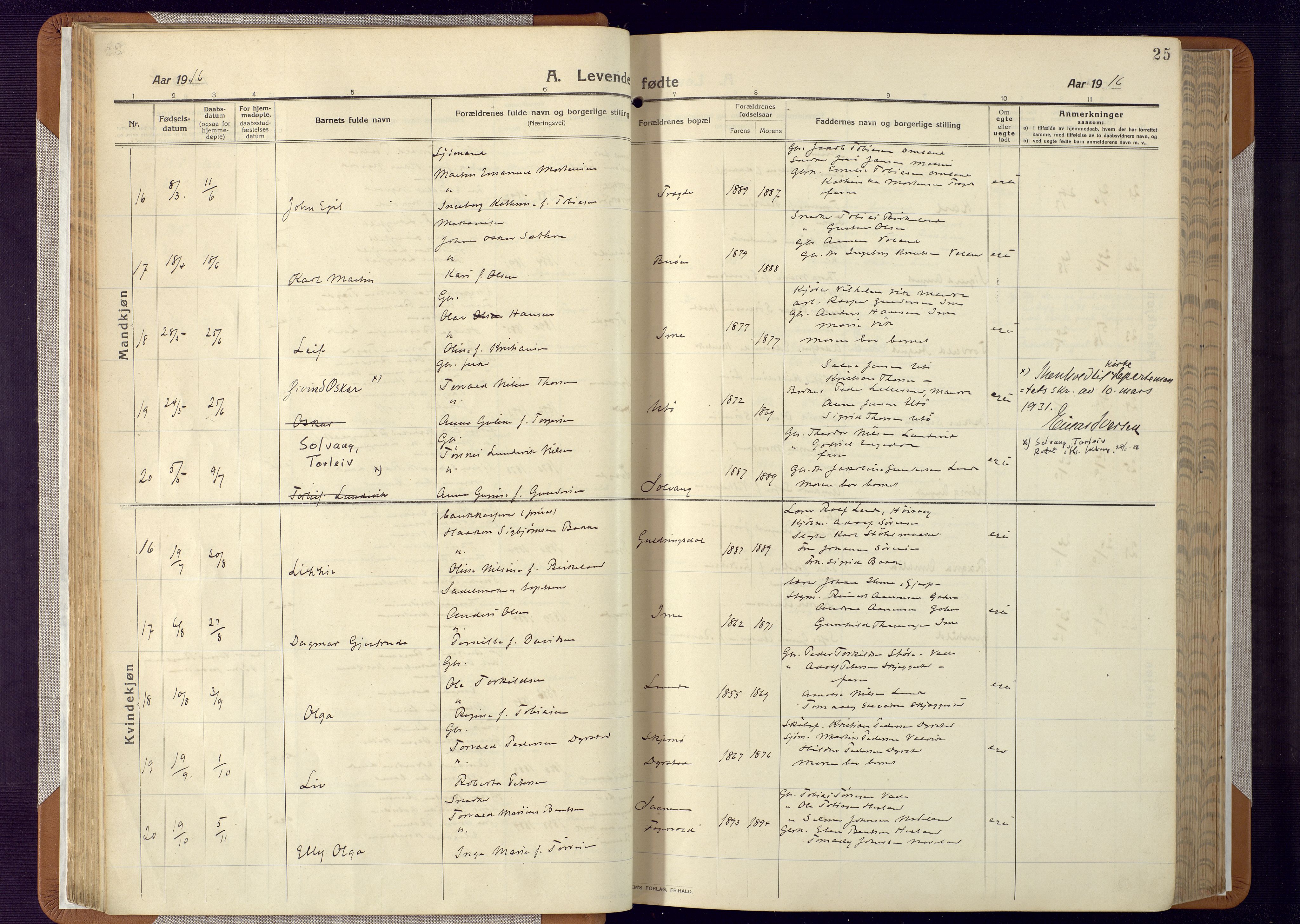 Mandal sokneprestkontor, AV/SAK-1111-0030/F/Fa/Faa/L0022: Parish register (official) no. A 22, 1913-1925, p. 25