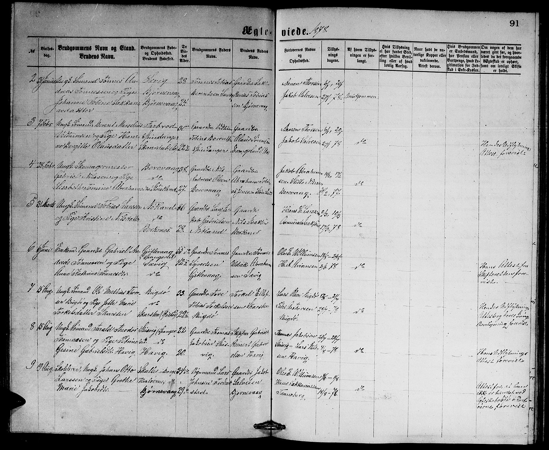 Herad sokneprestkontor, AV/SAK-1111-0018/F/Fb/Fbb/L0003: Parish register (copy) no. B 3, 1872-1889, p. 91