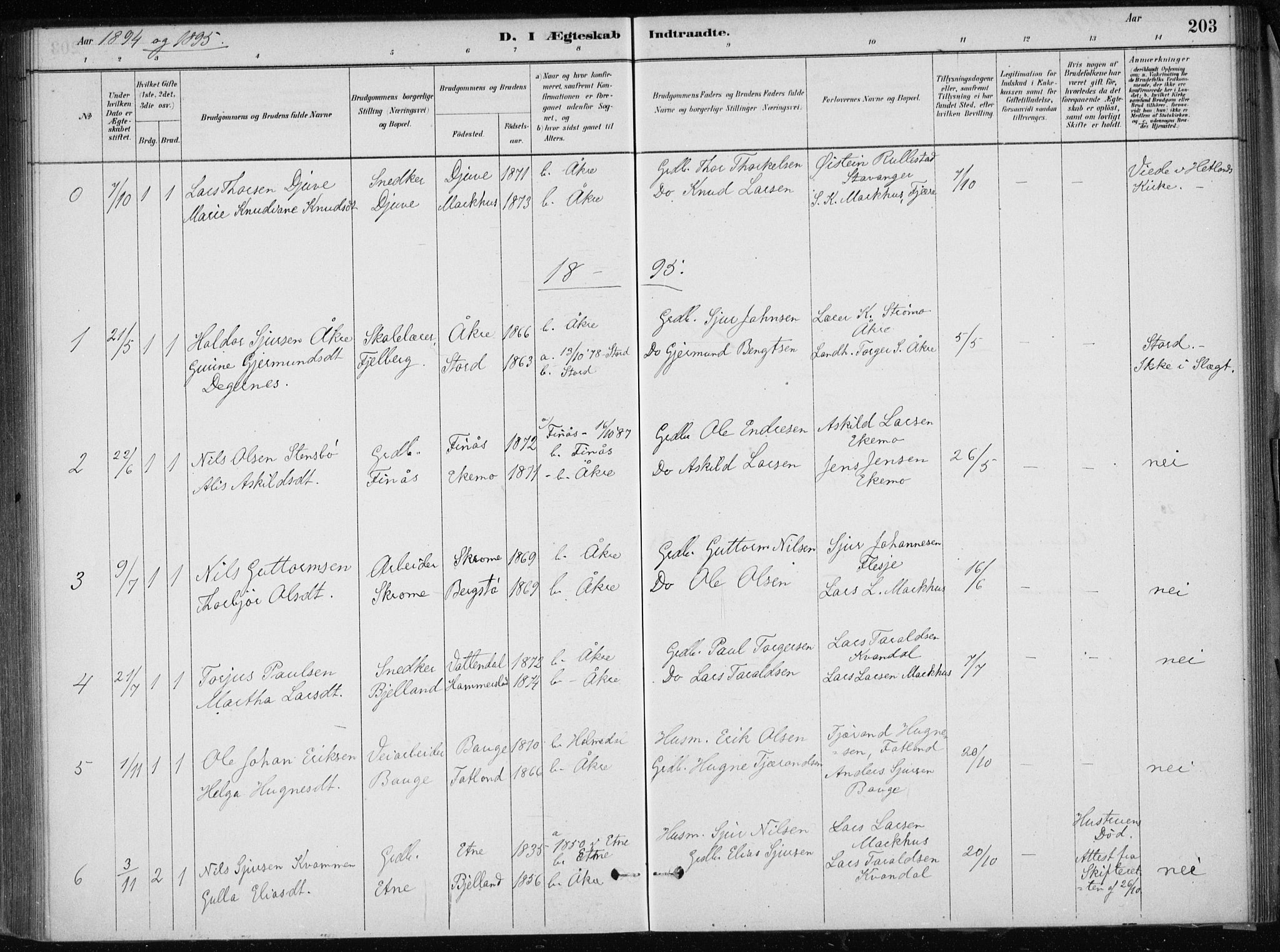 Skånevik sokneprestembete, SAB/A-77801/H/Haa: Parish register (official) no. E  1, 1879-1901, p. 203