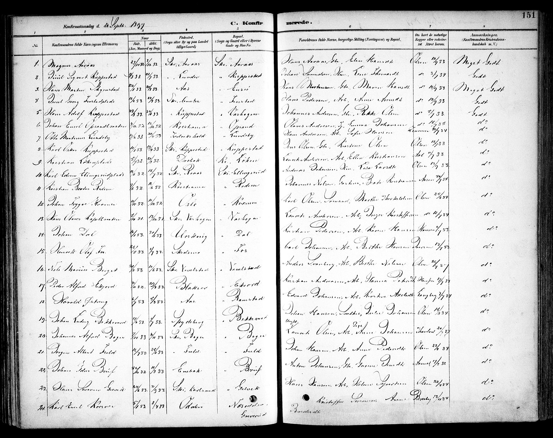 Kråkstad prestekontor Kirkebøker, SAO/A-10125a/F/Fb/L0002: Parish register (official) no. II 2, 1893-1917, p. 151