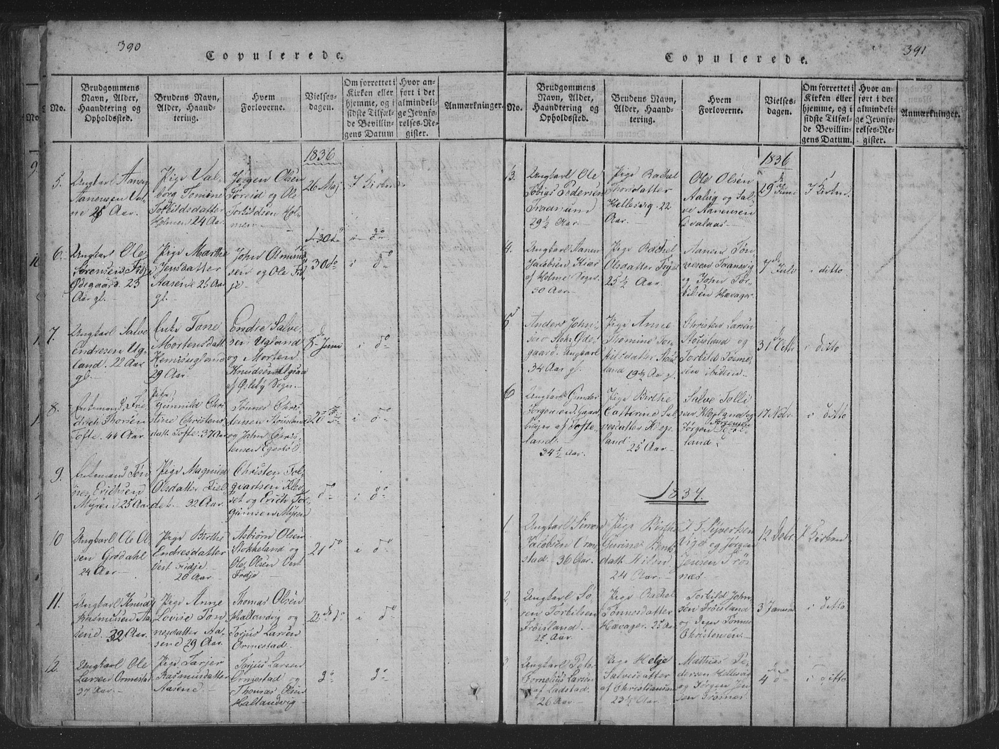 Søgne sokneprestkontor, SAK/1111-0037/F/Fa/Fab/L0008: Parish register (official) no. A 8, 1821-1838, p. 390-391