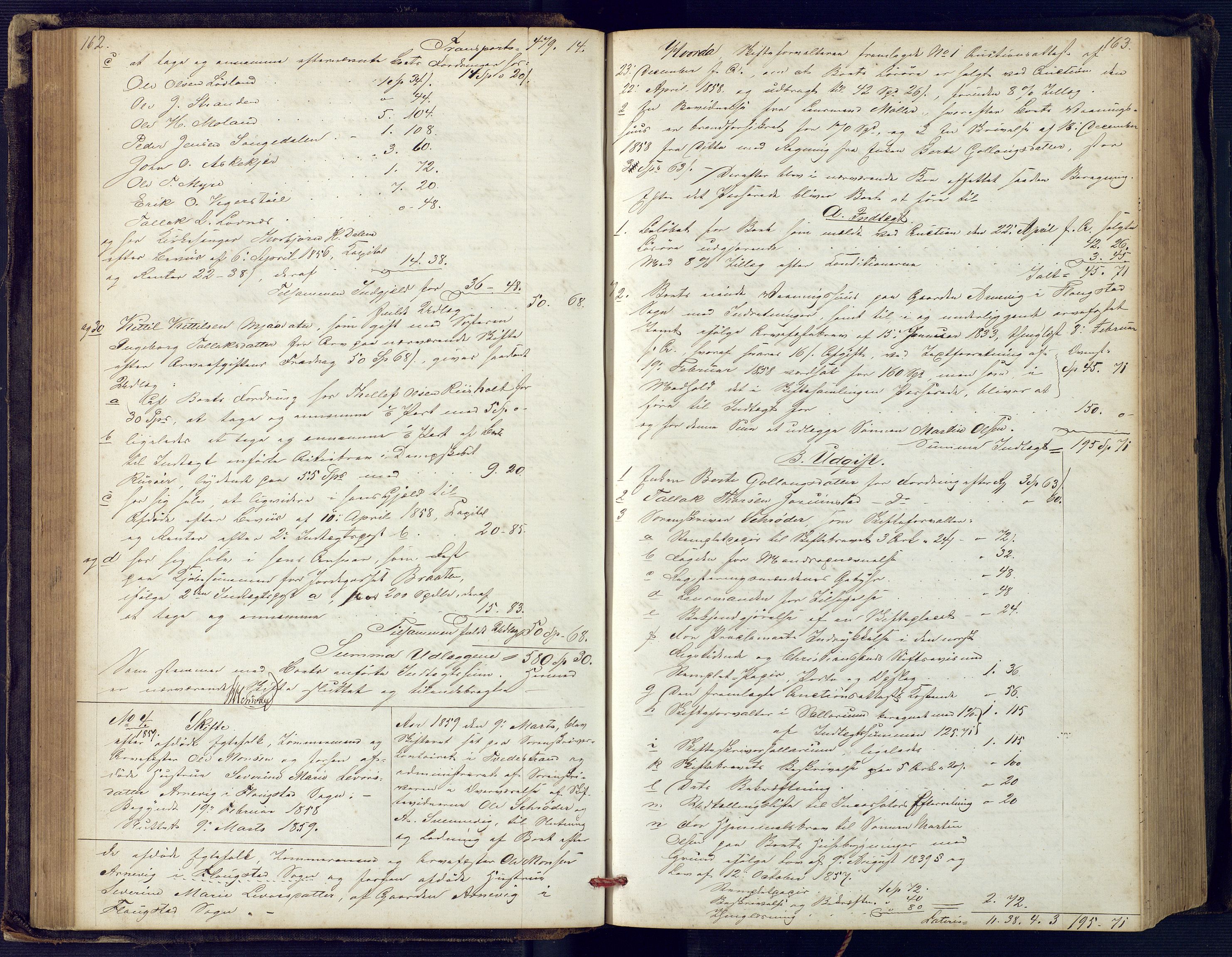 Holt sorenskriveri, SAK/1221-0002/H/Hc/L0029: Skifteutlodningsprotokoll nr. 4 med løst register, 1857-1862, p. 162-163