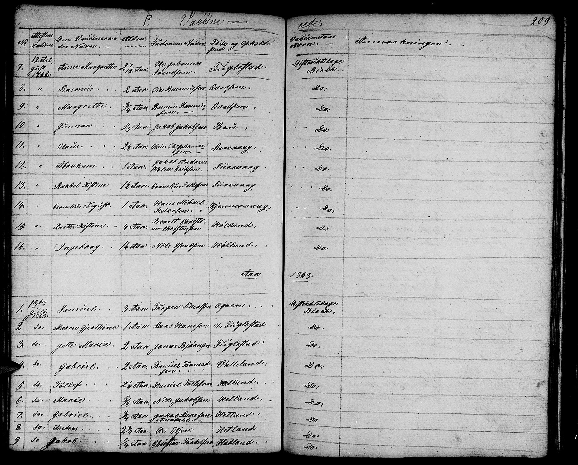 Eigersund sokneprestkontor, SAST/A-101807/S09/L0003: Parish register (copy) no. B 3, 1846-1875, p. 209