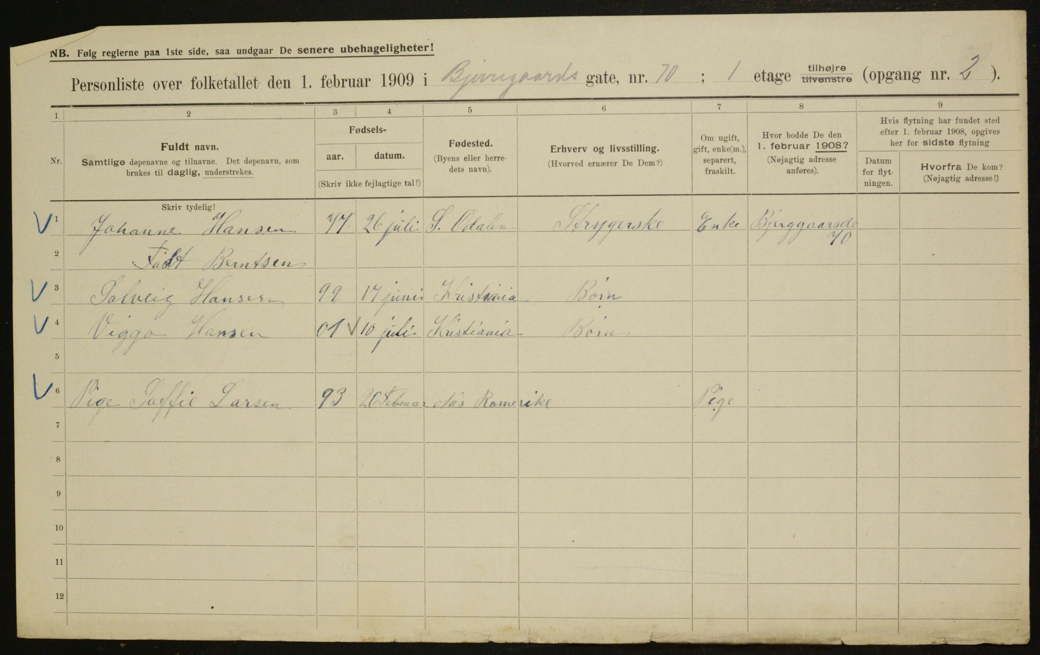 OBA, Municipal Census 1909 for Kristiania, 1909, p. 5993