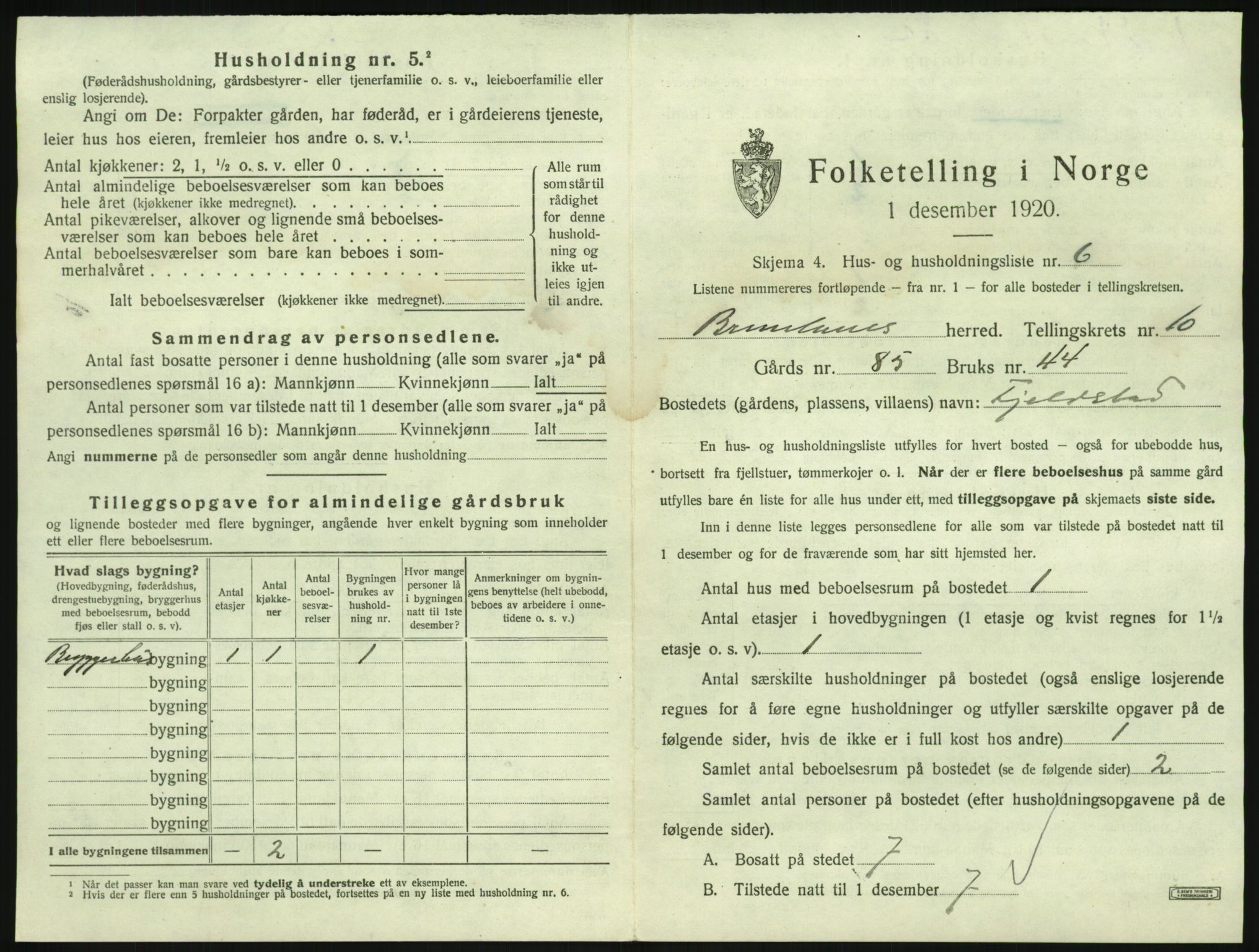 SAKO, 1920 census for Brunlanes, 1920, p. 1257