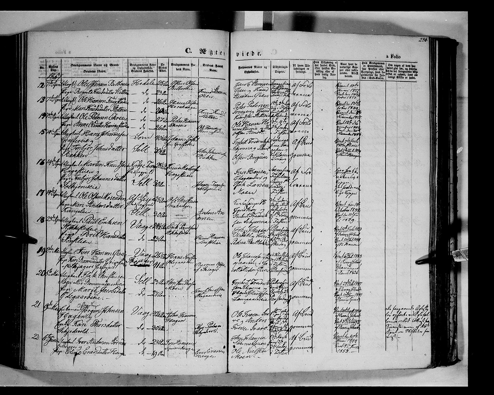 Vågå prestekontor, SAH/PREST-076/H/Ha/Haa/L0006: Parish register (official) no. 6 /1, 1856-1872, p. 286