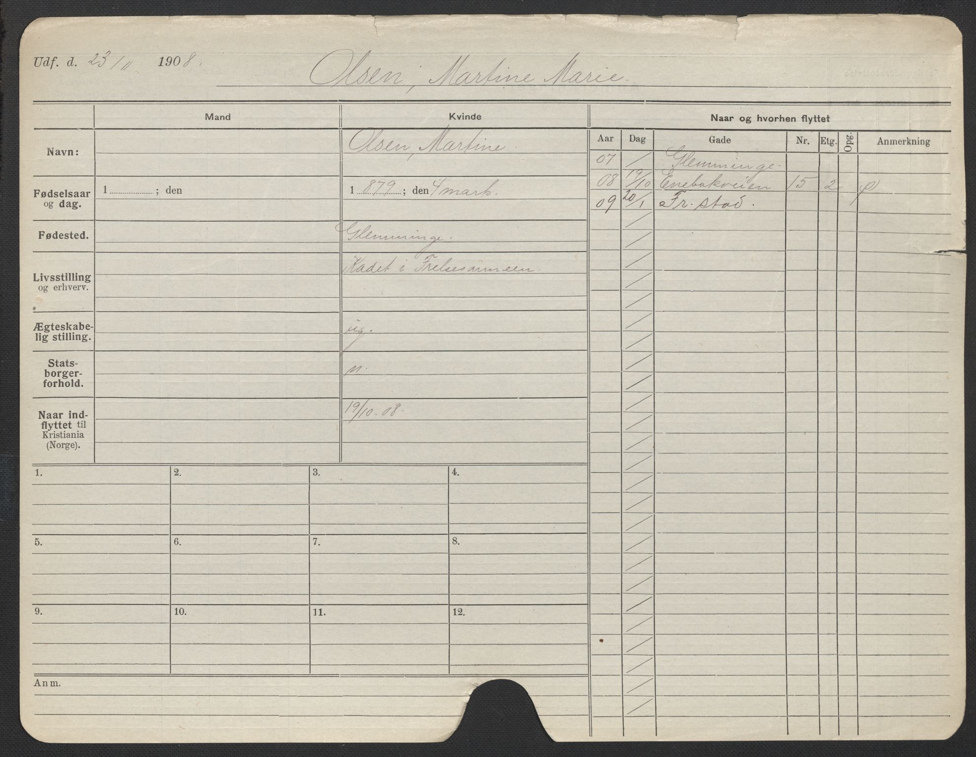 Oslo folkeregister, Registerkort, AV/SAO-A-11715/F/Fa/Fac/L0022: Kvinner, 1906-1914, p. 182a