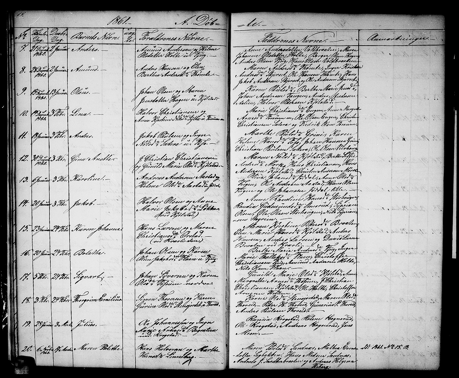 Aurskog prestekontor Kirkebøker, SAO/A-10304a/G/Gb/L0001: Parish register (copy) no. II 1, 1858-1885, p. 14