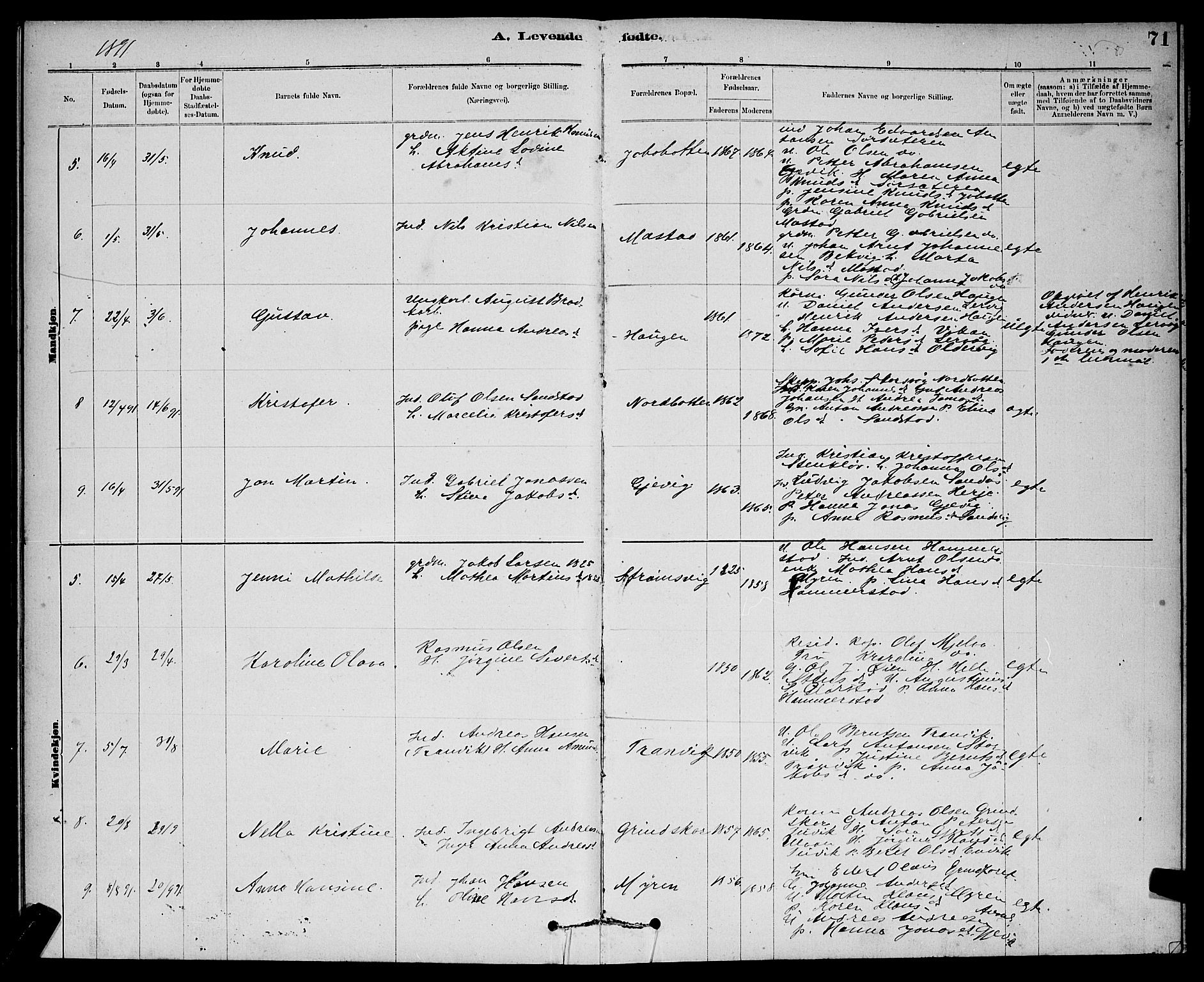 Ministerialprotokoller, klokkerbøker og fødselsregistre - Sør-Trøndelag, SAT/A-1456/637/L0562: Parish register (copy) no. 637C03, 1883-1898, p. 71