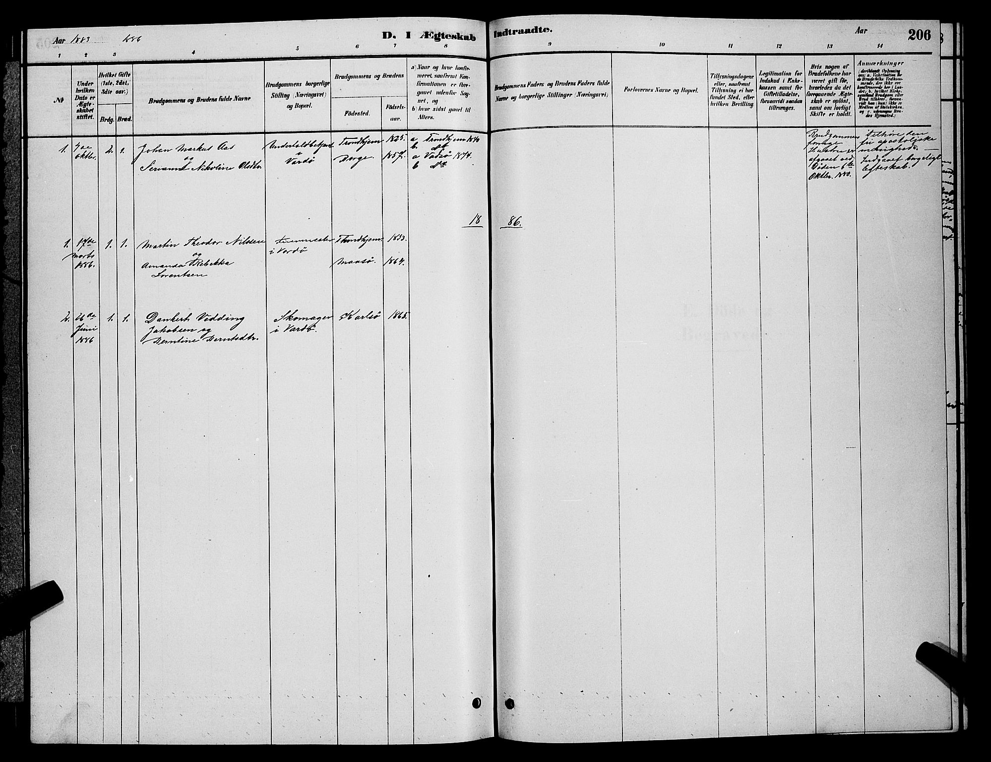 Vardø sokneprestkontor, SATØ/S-1332/H/Hb/L0004klokker: Parish register (copy) no. 4, 1879-1887, p. 206