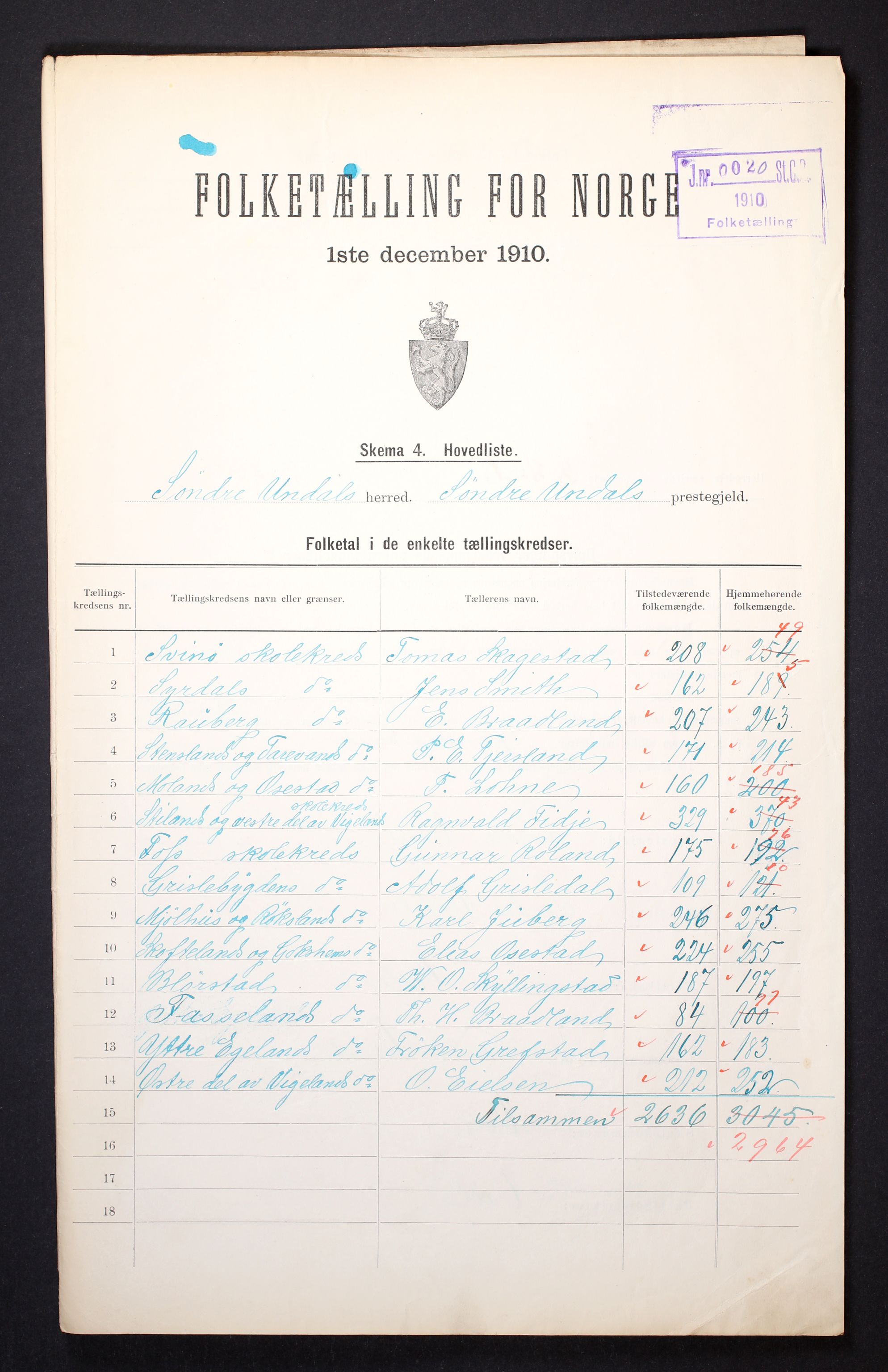 RA, 1910 census for Sør-Audnedal, 1910, p. 2