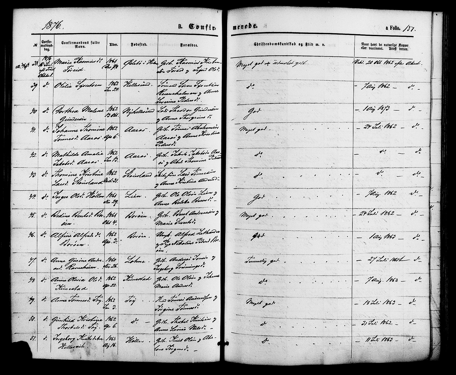 Søgne sokneprestkontor, SAK/1111-0037/F/Fa/Fab/L0011: Parish register (official) no. A 11, 1869-1879, p. 137