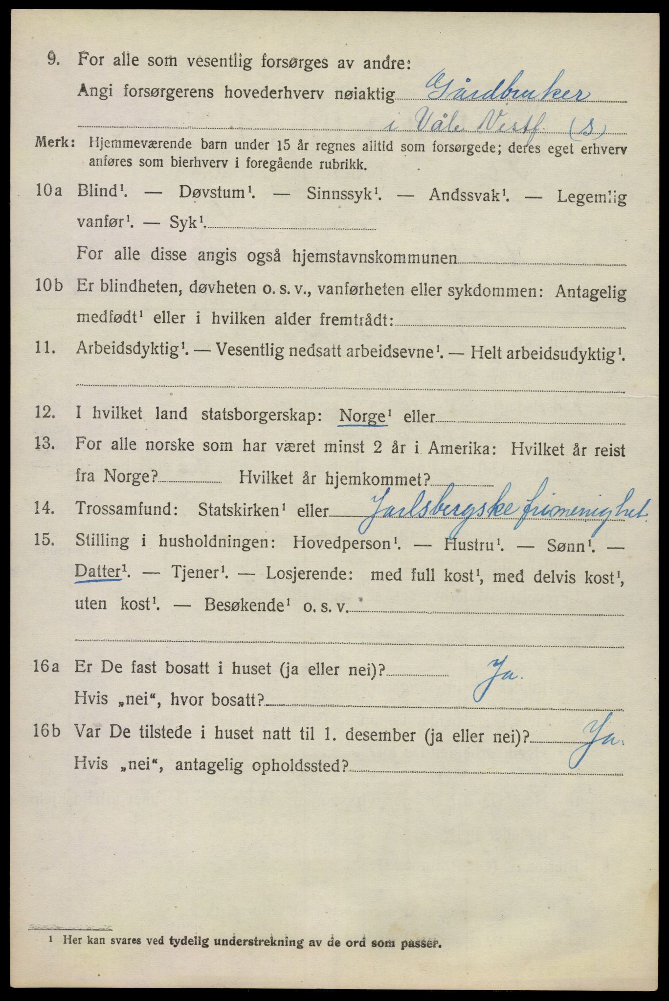 SAKO, 1920 census for Våle, 1920, p. 2301