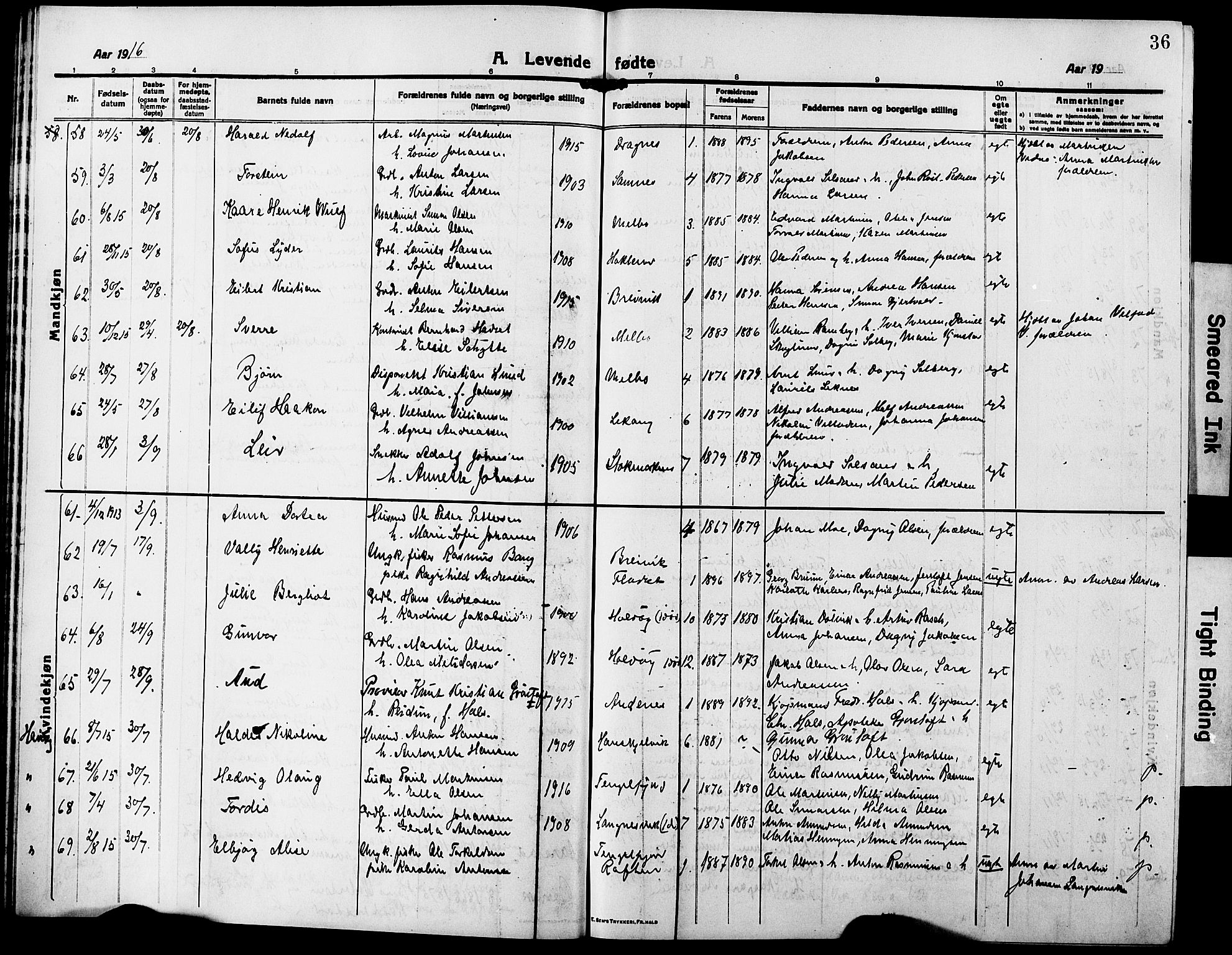 Ministerialprotokoller, klokkerbøker og fødselsregistre - Nordland, AV/SAT-A-1459/888/L1269: Parish register (copy) no. 888C07, 1913-1927, p. 36