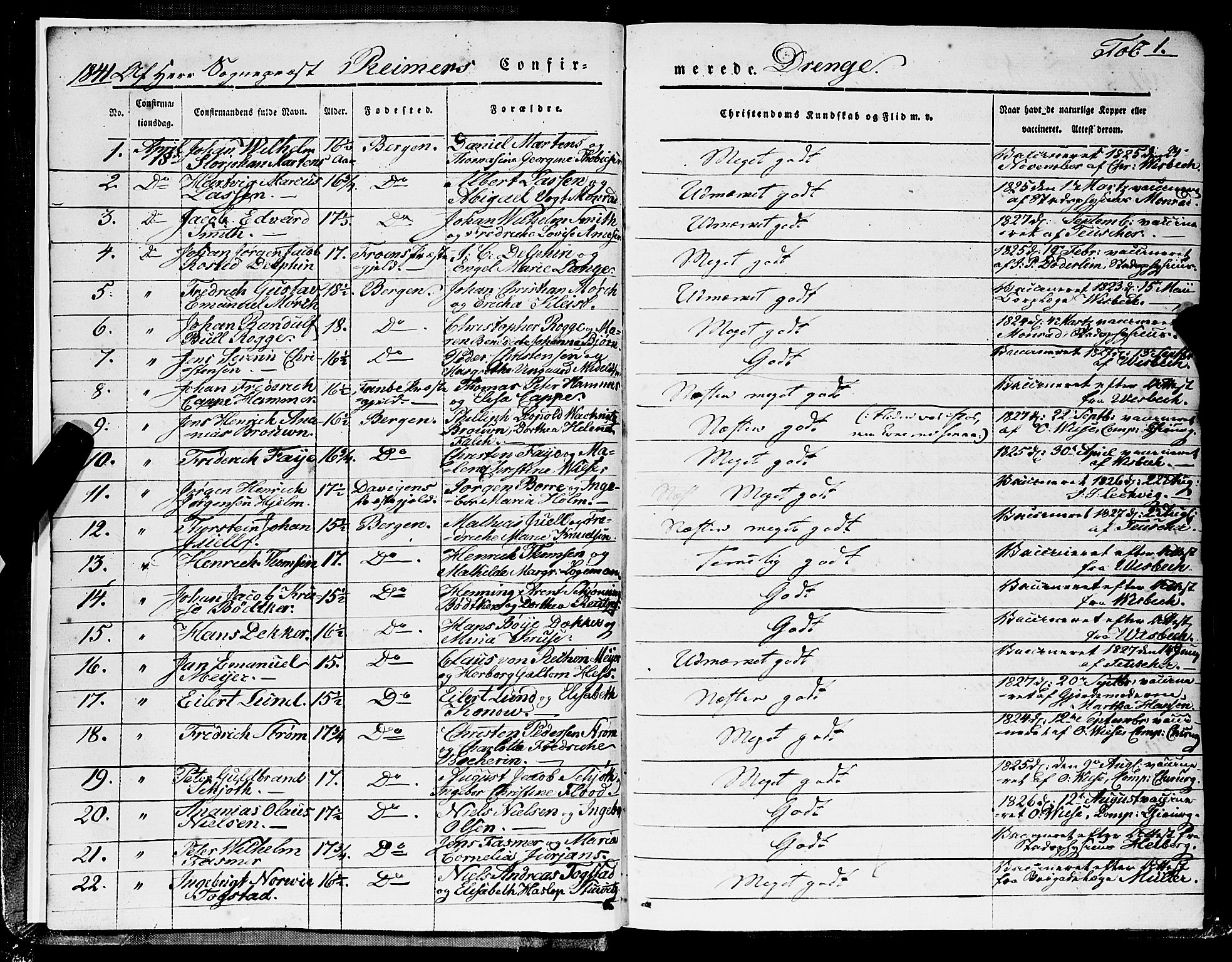 Domkirken sokneprestembete, SAB/A-74801/H/Haa/L0027: Parish register (official) no. C 2, 1841-1852, p. 1