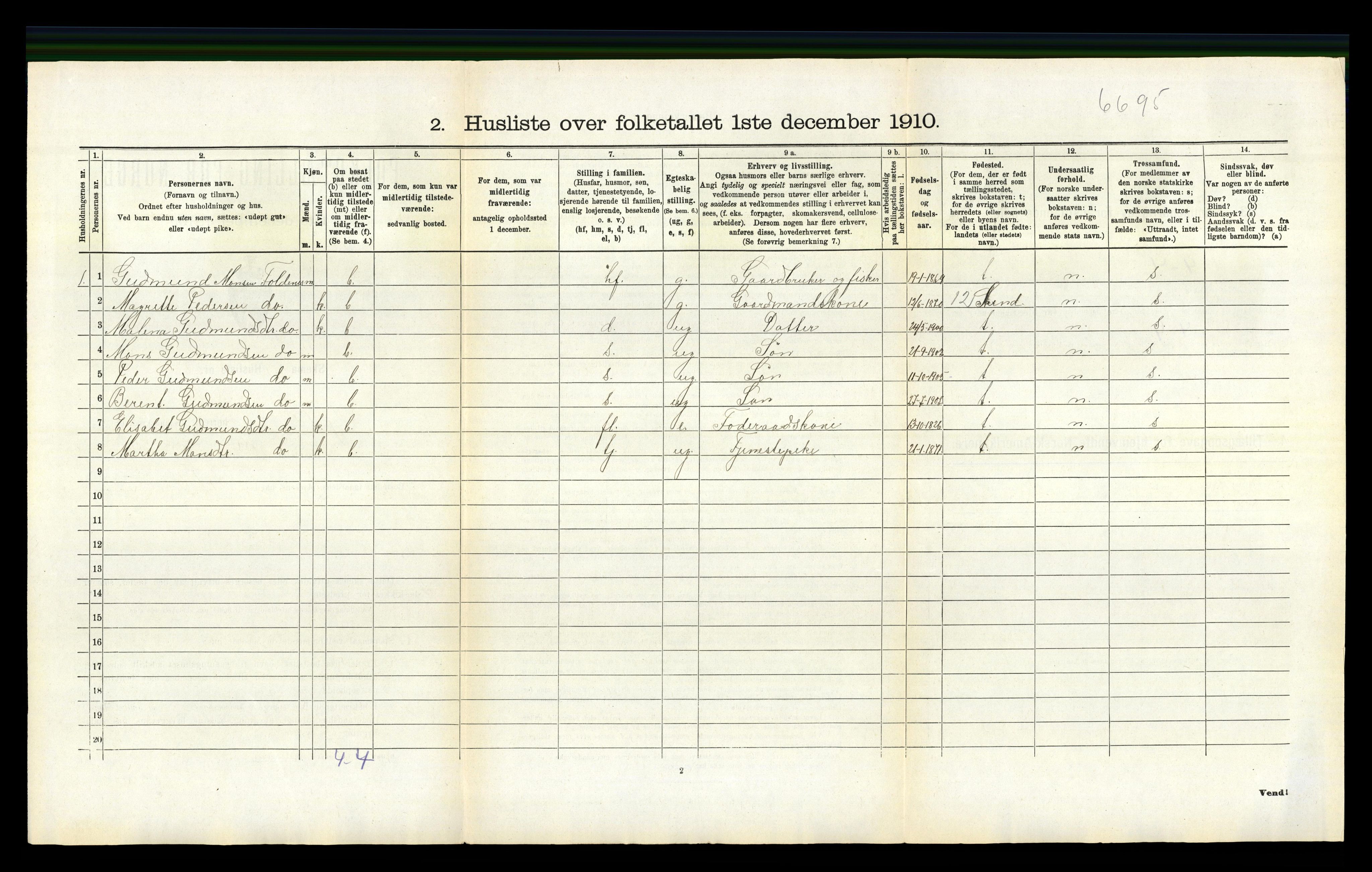 RA, 1910 census for Fjell, 1910, p. 718