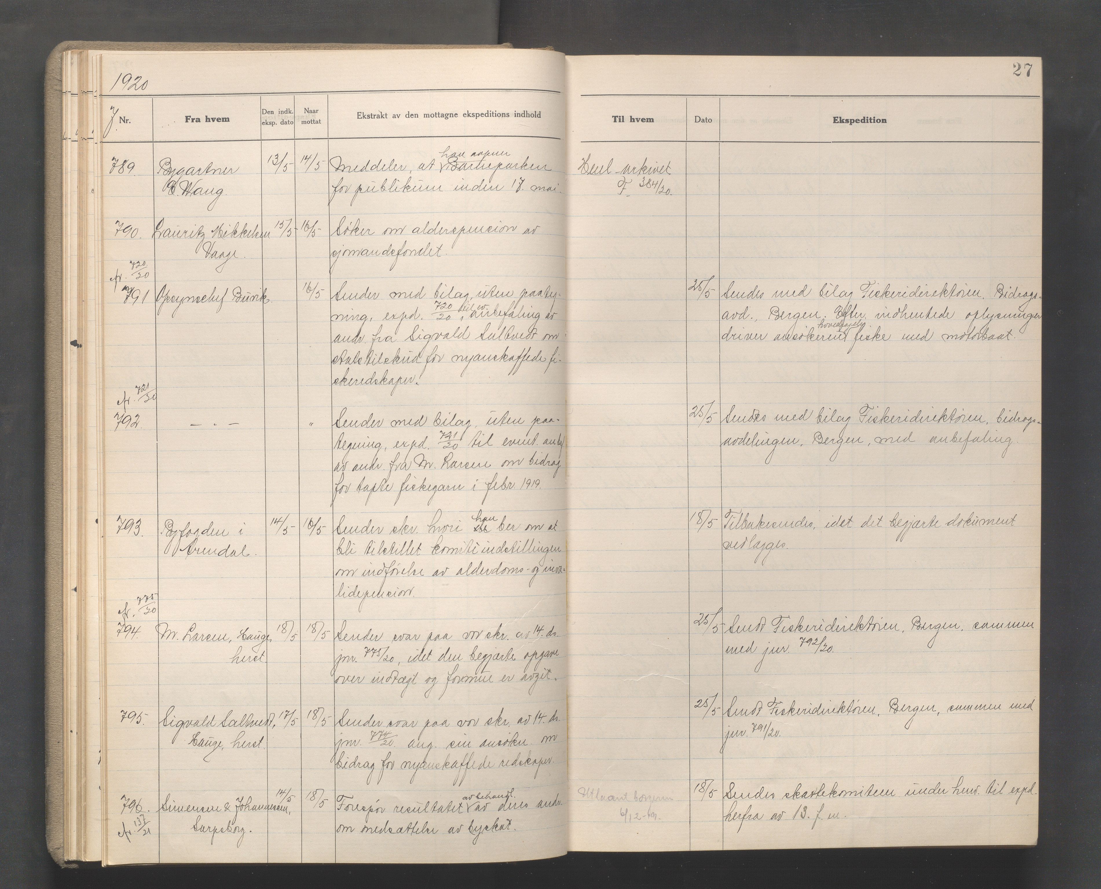 Haugesund kommune - Formannskapet, IKAR/X-0001/C/L0010: Journal, 1920-1921, p. 27