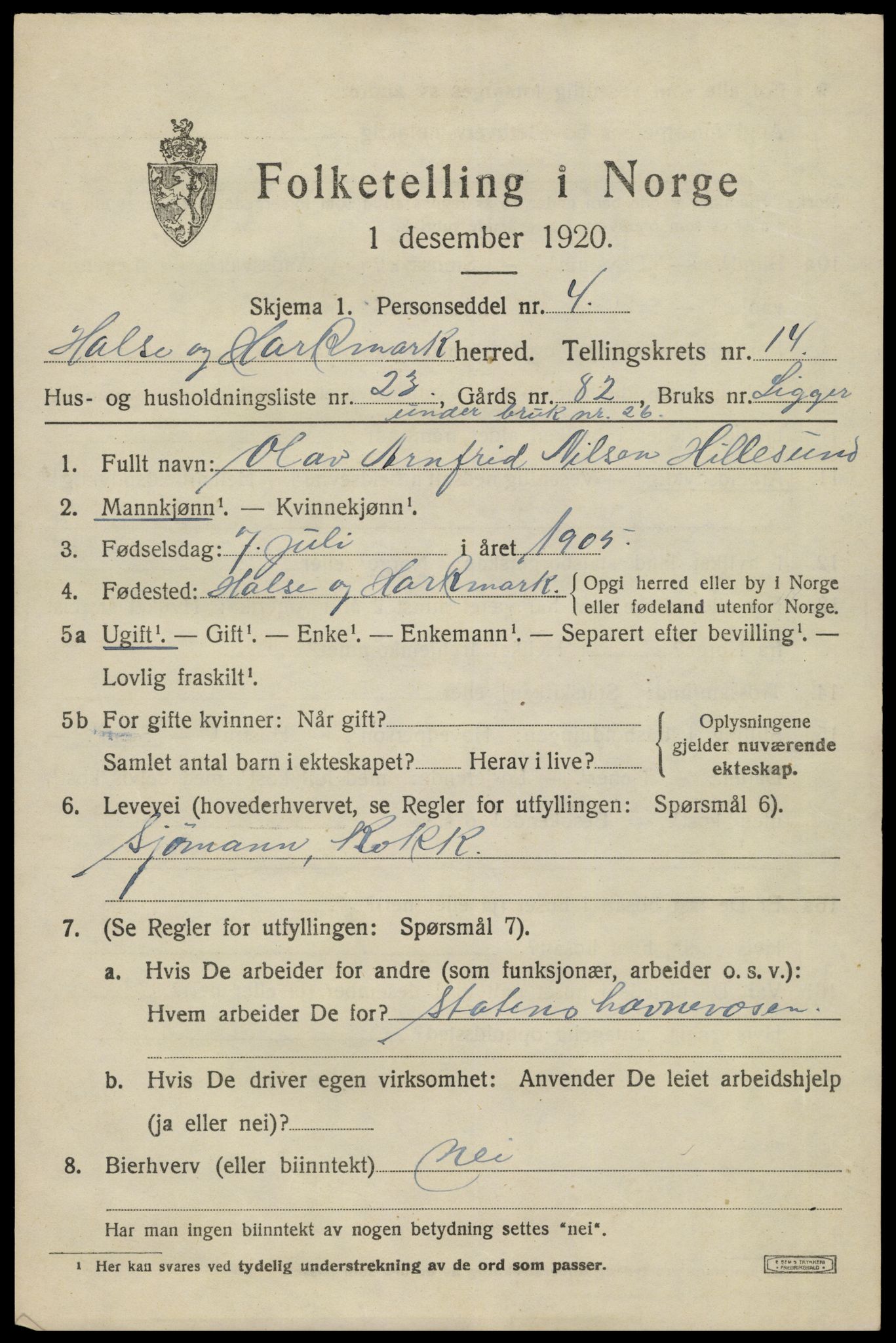 SAK, 1920 census for Halse og Harkmark, 1920, p. 7801