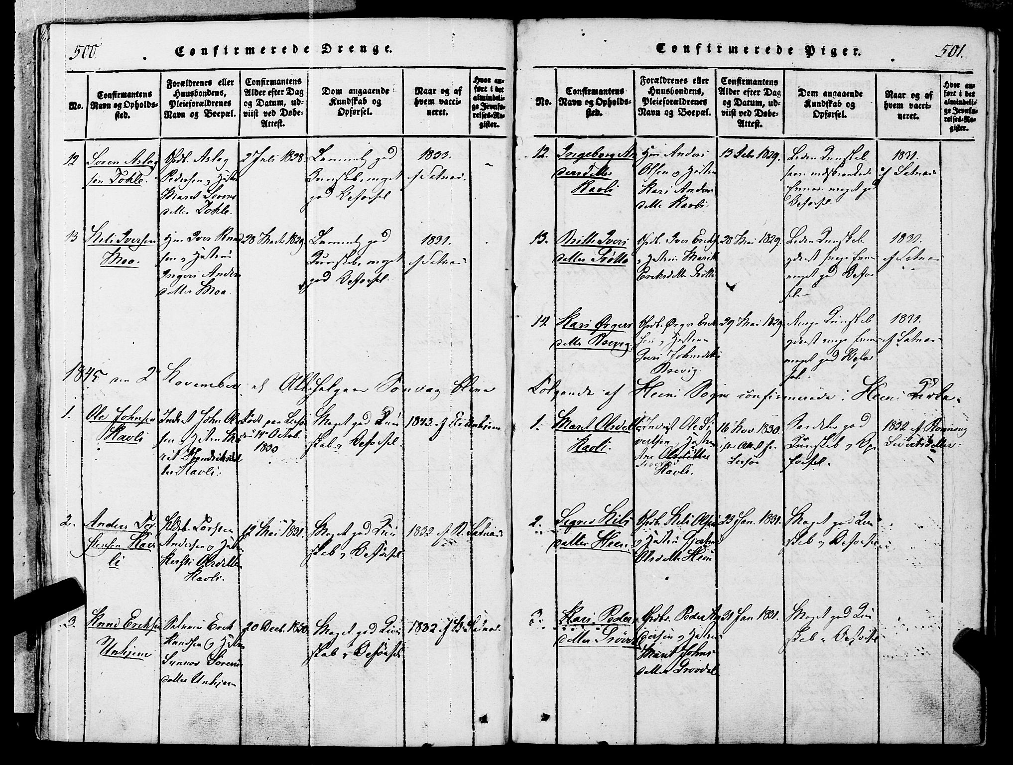 Ministerialprotokoller, klokkerbøker og fødselsregistre - Møre og Romsdal, AV/SAT-A-1454/545/L0585: Parish register (official) no. 545A01, 1818-1853, p. 500-501