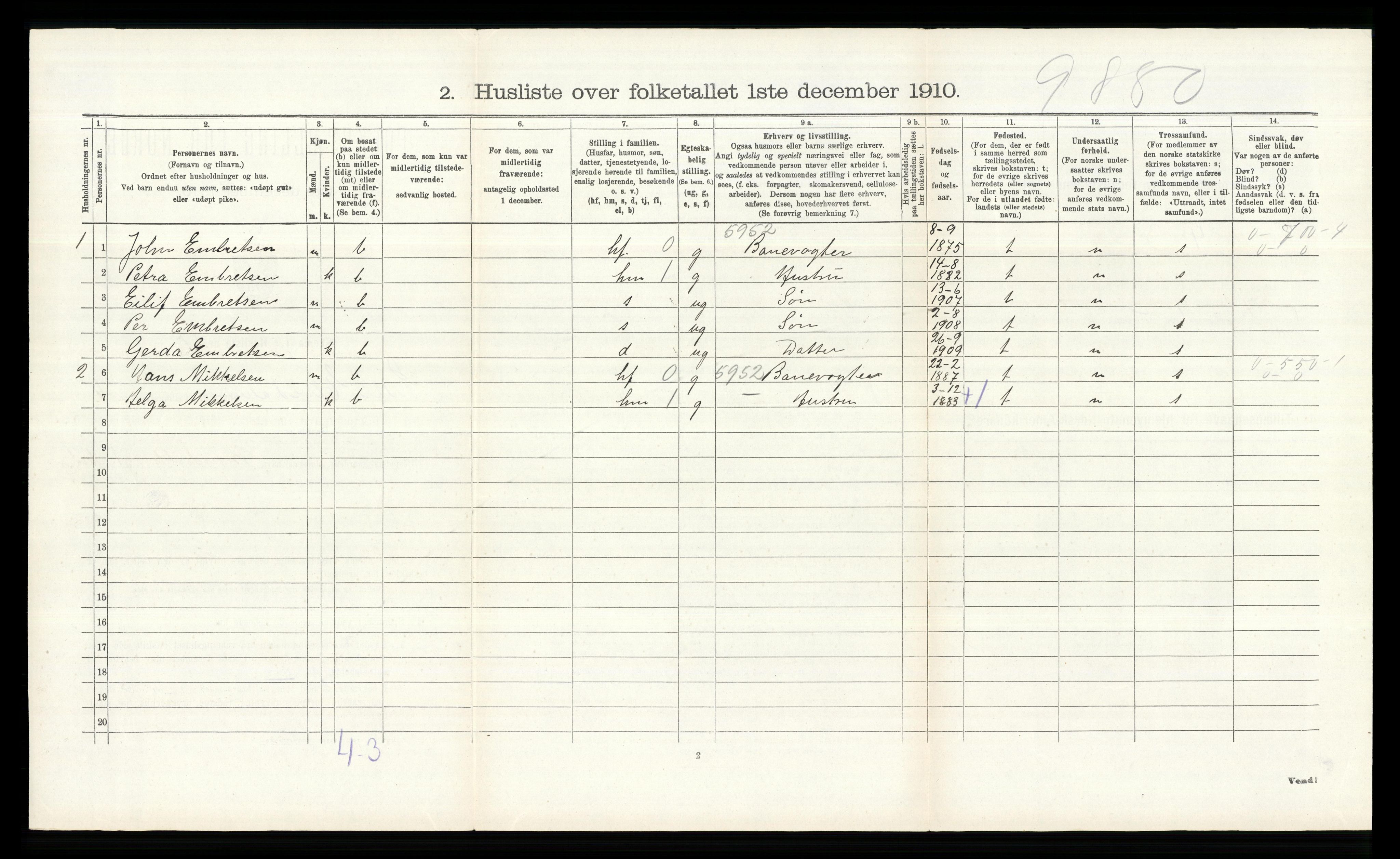 RA, 1910 census for Lille Elvedalen, 1910, p. 480