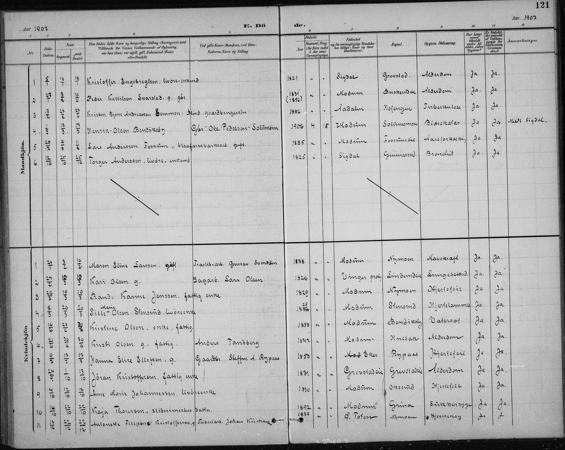 Modum kirkebøker, AV/SAKO-A-234/F/Fa/L0017: Parish register (official) no. 17, 1900-1915, p. 121