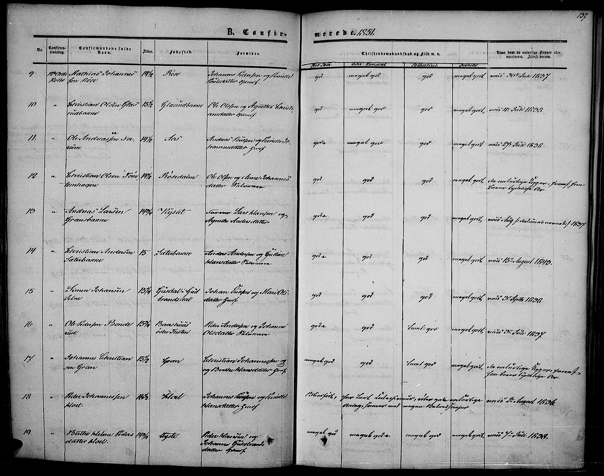 Vestre Toten prestekontor, SAH/PREST-108/H/Ha/Haa/L0005: Parish register (official) no. 5, 1850-1855, p. 137
