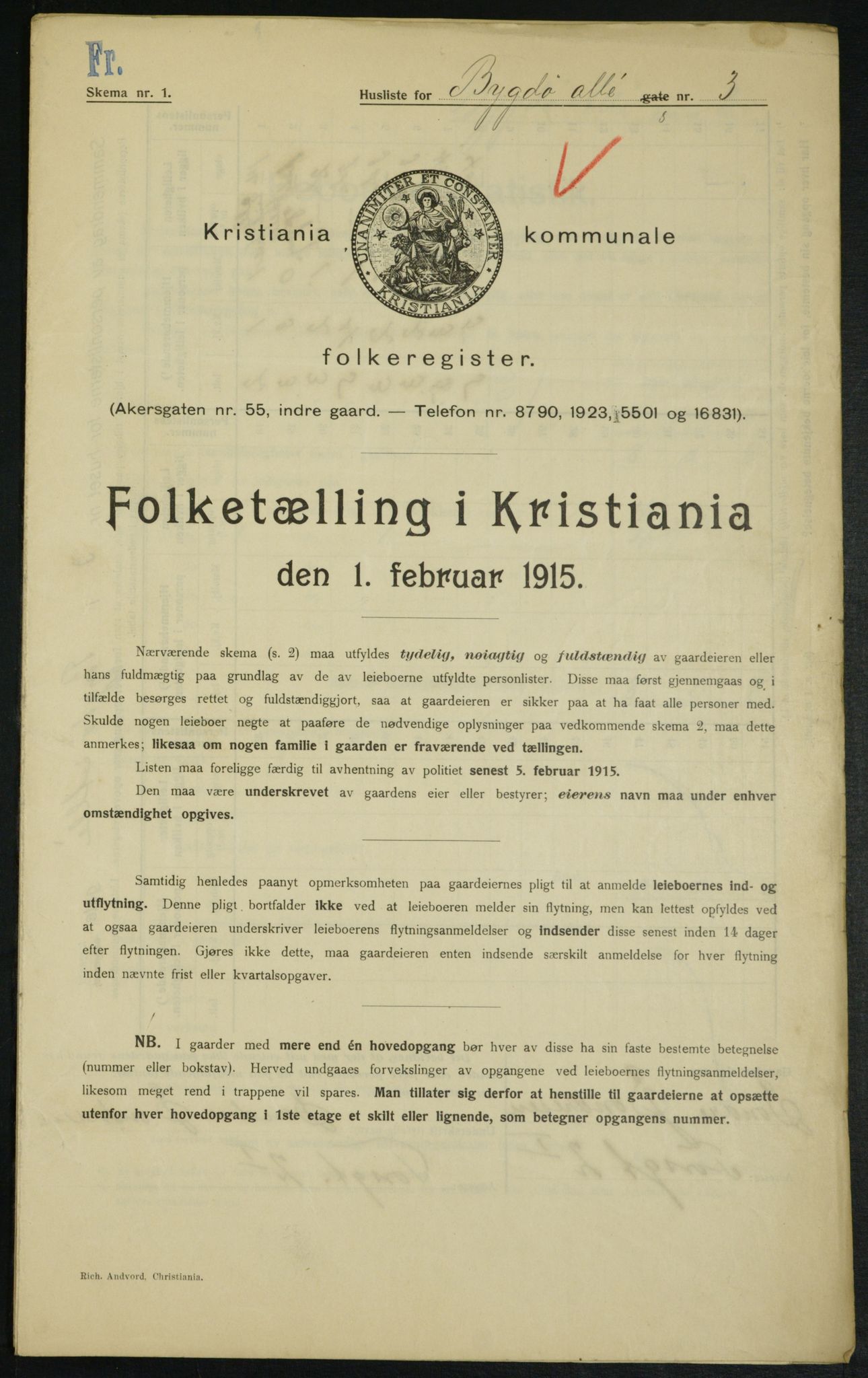 OBA, Municipal Census 1915 for Kristiania, 1915, p. 10185