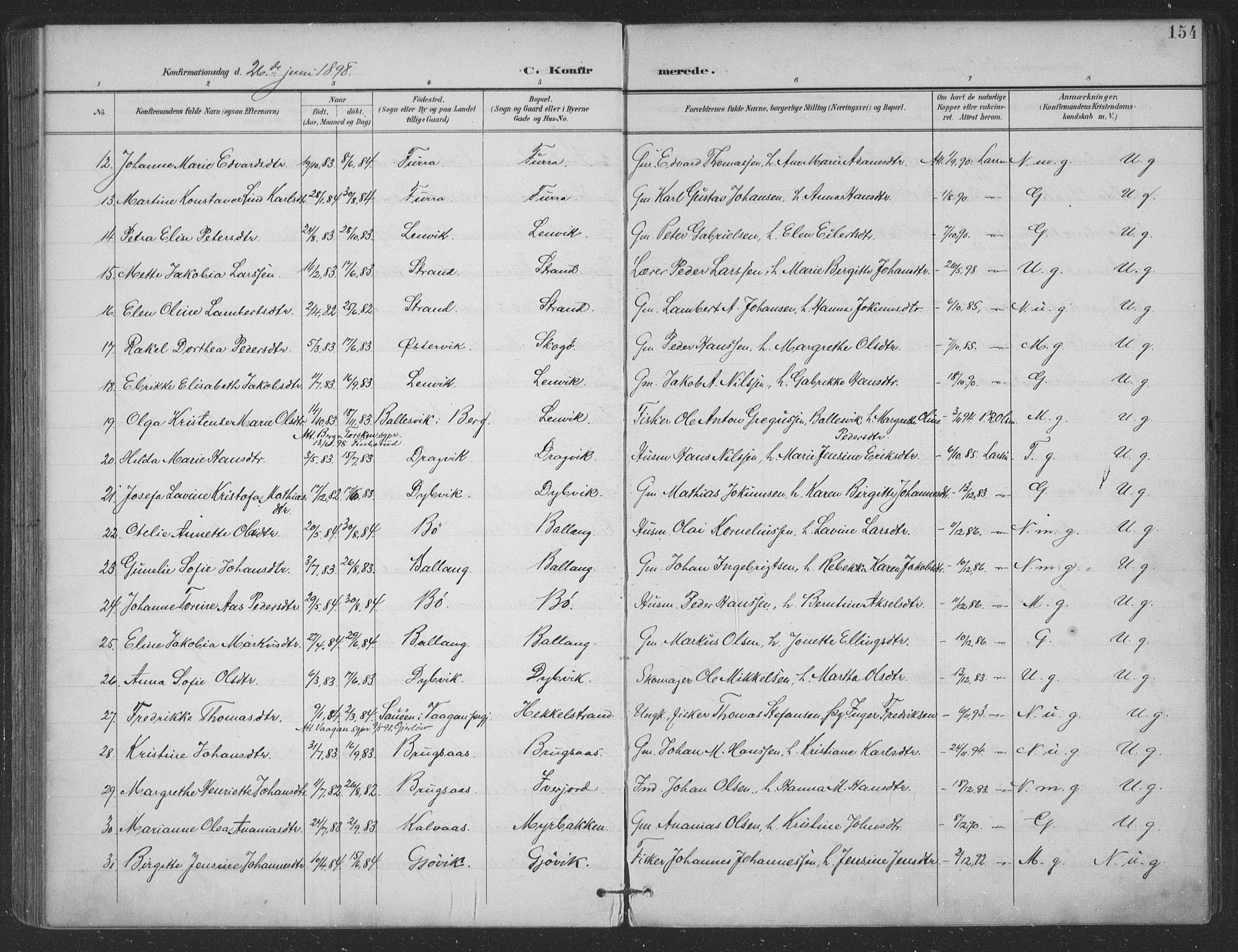 Ministerialprotokoller, klokkerbøker og fødselsregistre - Nordland, SAT/A-1459/863/L0899: Parish register (official) no. 863A11, 1897-1906, p. 154