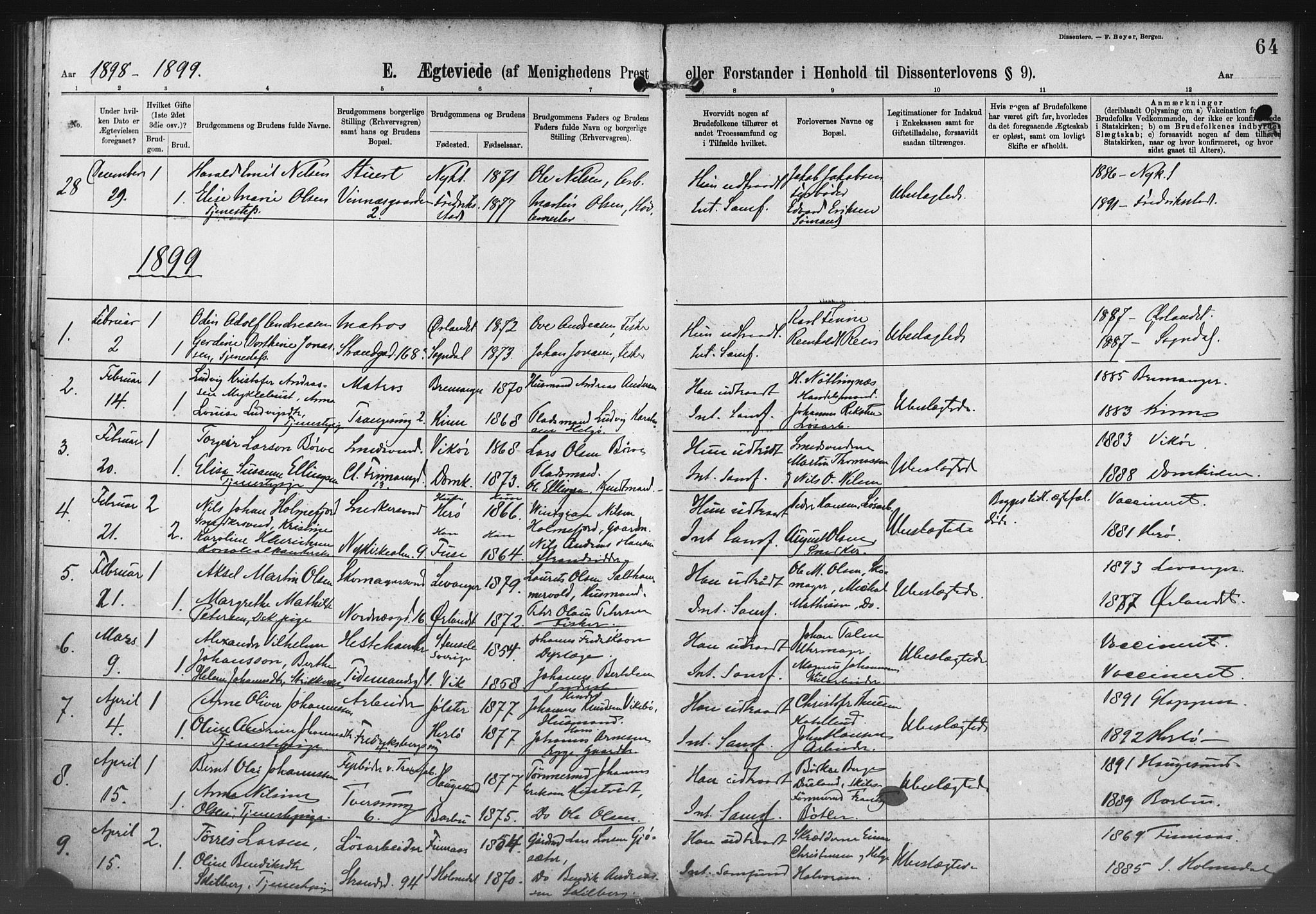Nykirken Sokneprestembete, SAB/A-77101/H/Haa/L0054: Parish register (official) no. H 3, 1897-1943, p. 64