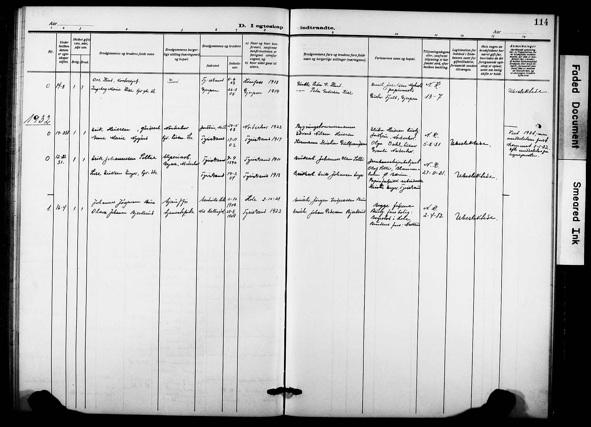 Hole kirkebøker, SAKO/A-228/G/Gb/L0005: Parish register (copy) no. II 5, 1915-1932, p. 114