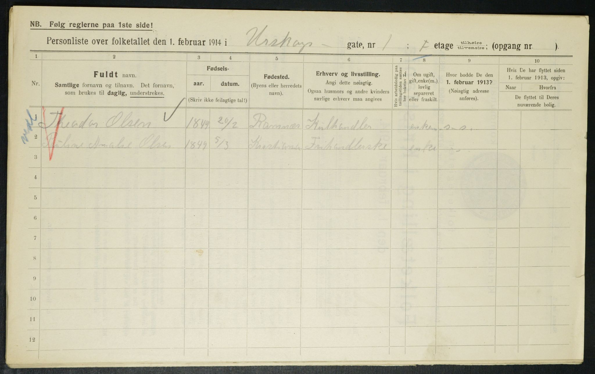 OBA, Municipal Census 1914 for Kristiania, 1914, p. 2543